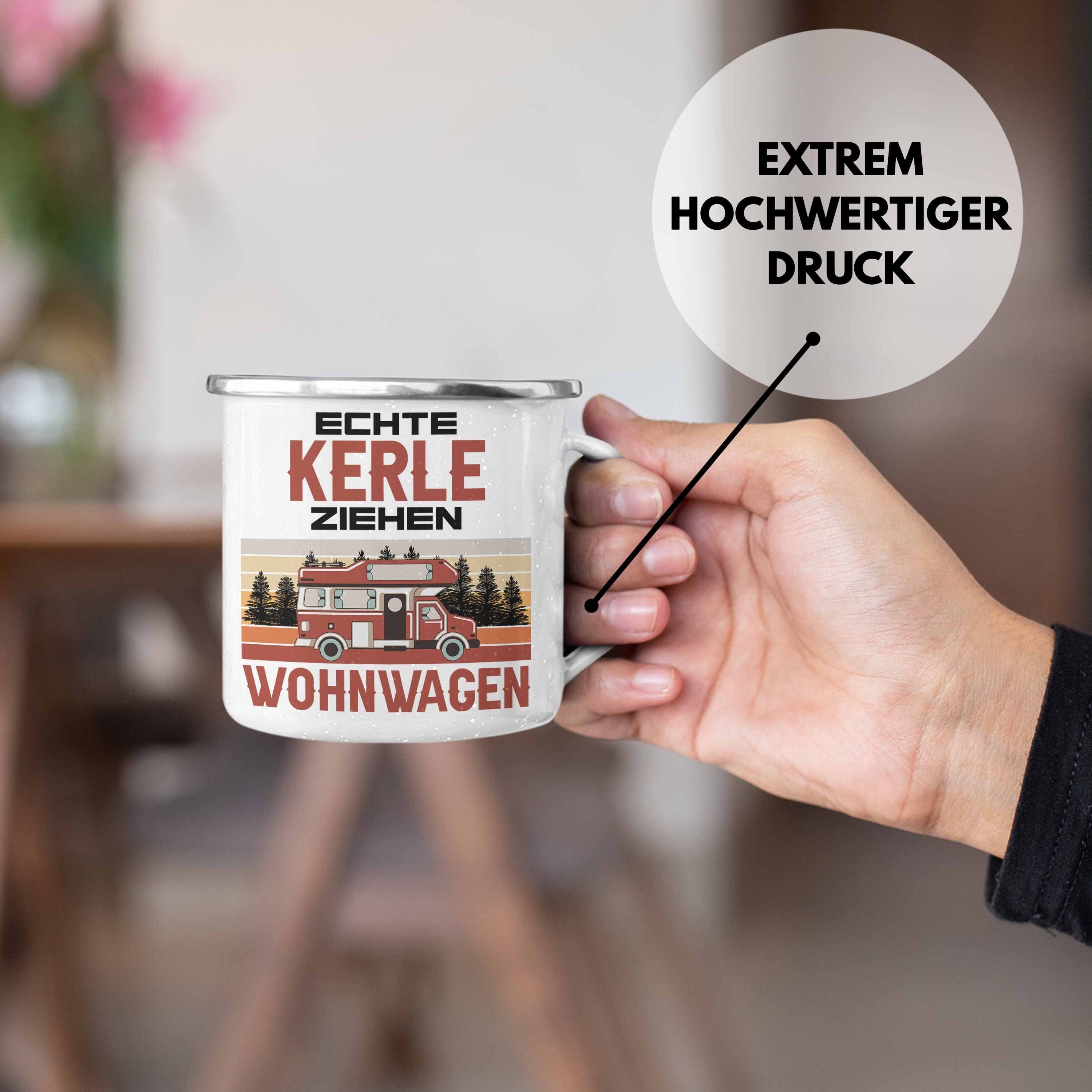 Trendation Thermotasse Trendation - Echte Kerle Ziehen Wohnwagen Camper Emaille Tasse Geschen