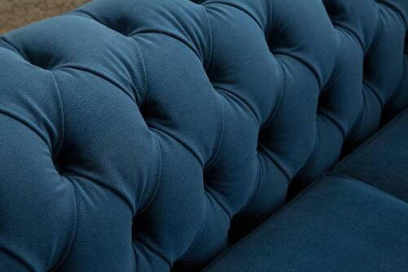 JVmoebel 3-Sitzer Mit Blaue Polster Chesterfield Sitzkissen, Nieten Stoff Couch 3 Sofa Garnitur Sitz Sitzer, Knöpfe