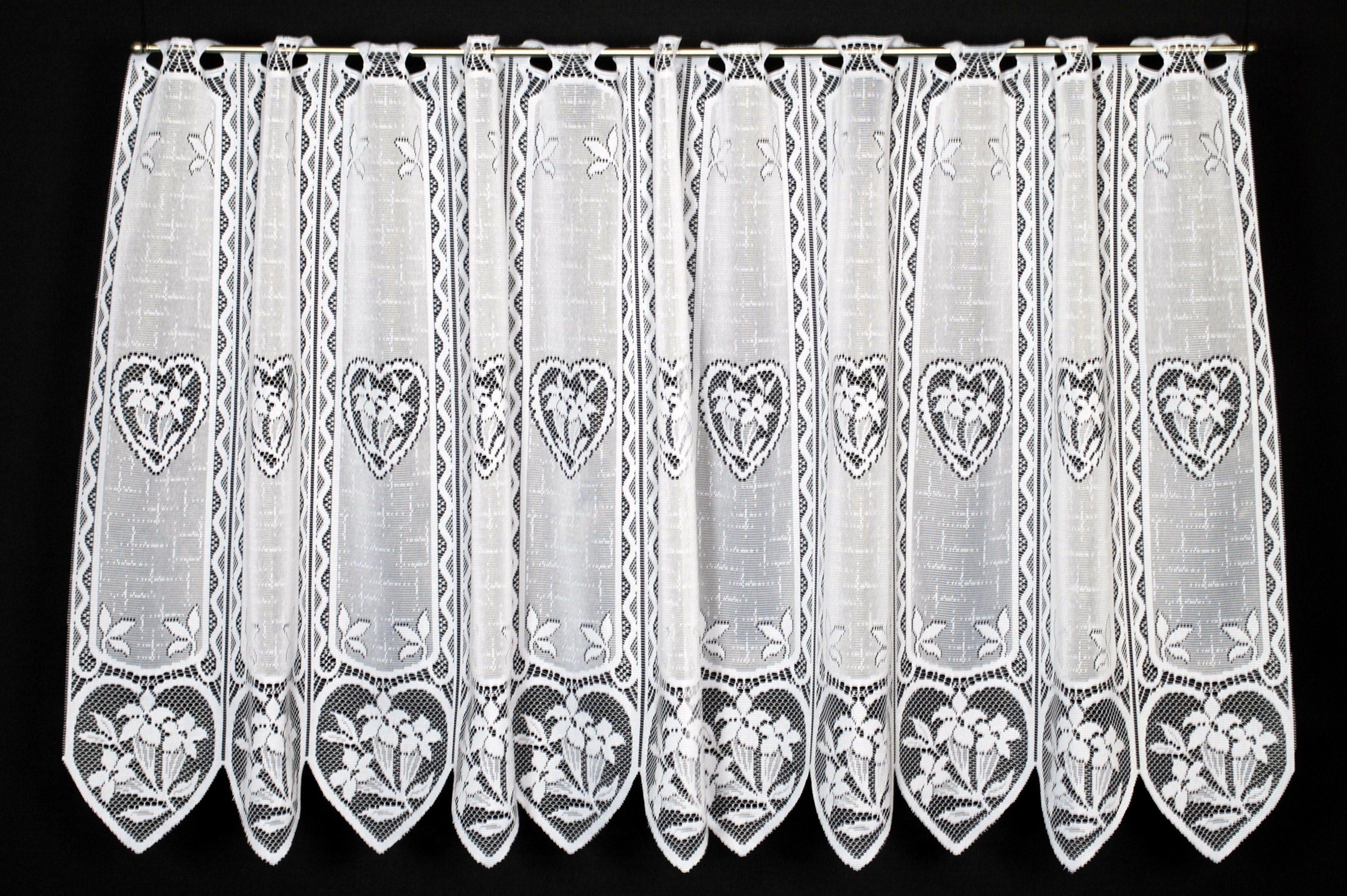 Scheibengardine nach Maß Enzian im Herz, Gardinen Kranzusch, Stangendurchzug (1 St), transparent, Stablöcher, transparent, verschiedene Höhen, Breiten