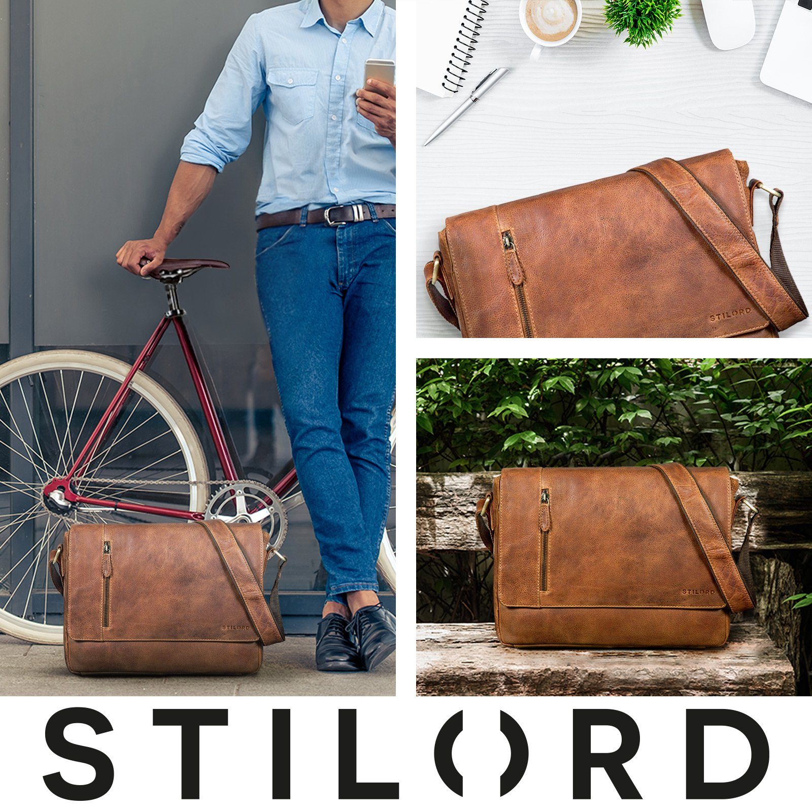 STILORD Schultertasche "Davis" Messenger Bag Leder 13 Zoll Umhängetasche Echtleder