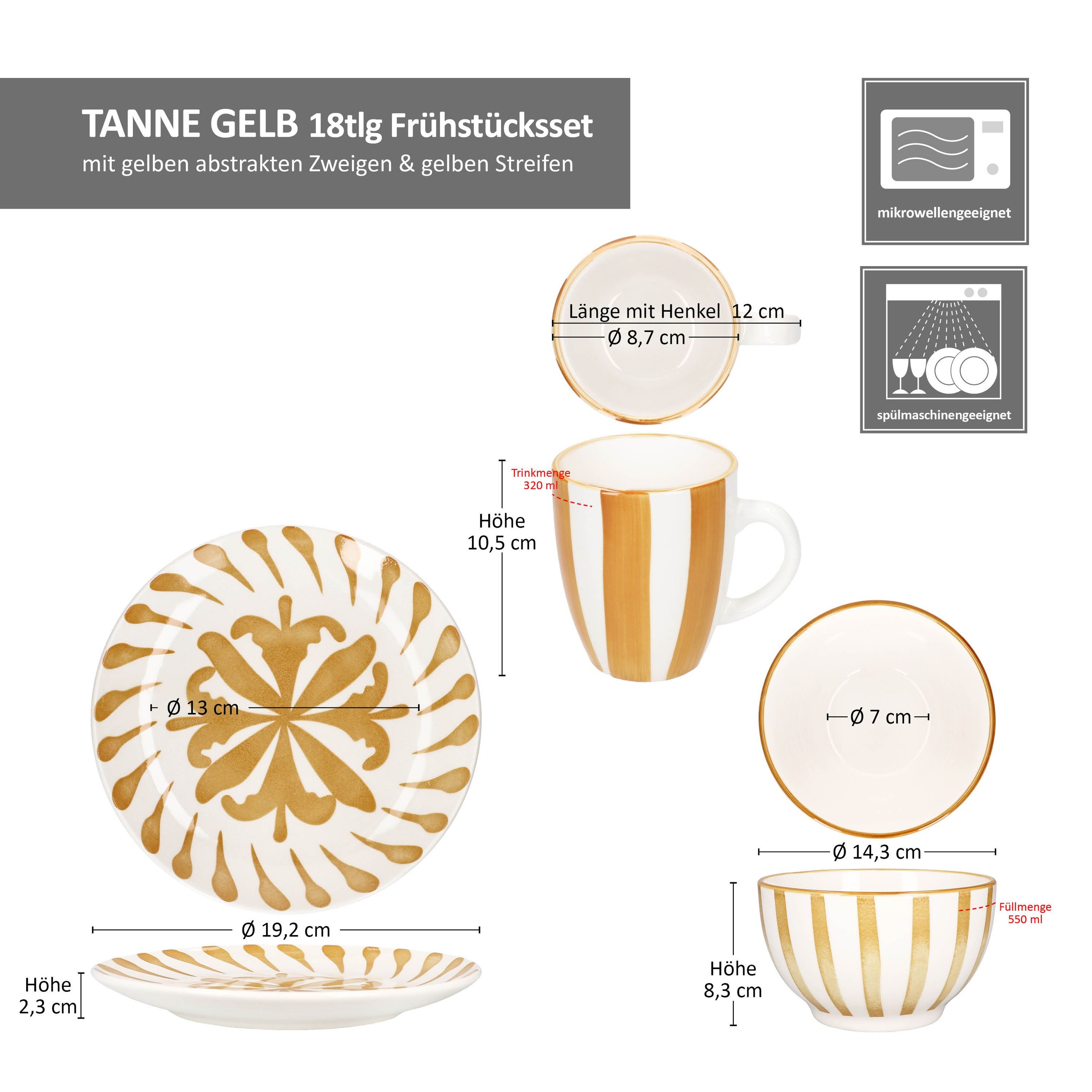 MamboCat Frühstücks-Geschirrset 18tlg Frühstücksset Wald ocker Steingut 6 Personen Teller Schale, Steingut – Bild 5 von 5