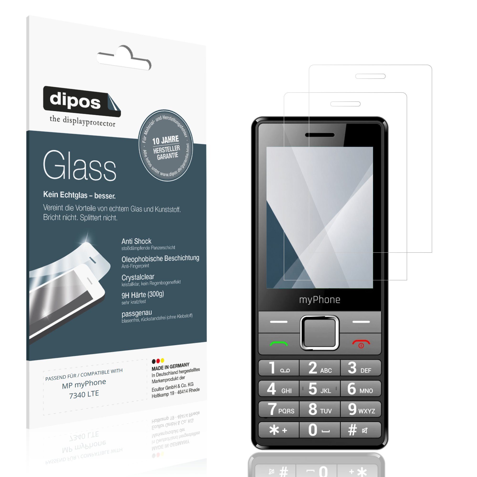 dipos Displayschutzfolie Schutzfolie für MP myPhone 7340 LTE, 2 Stück, Displayschutz Schutz Folie Made in Germany