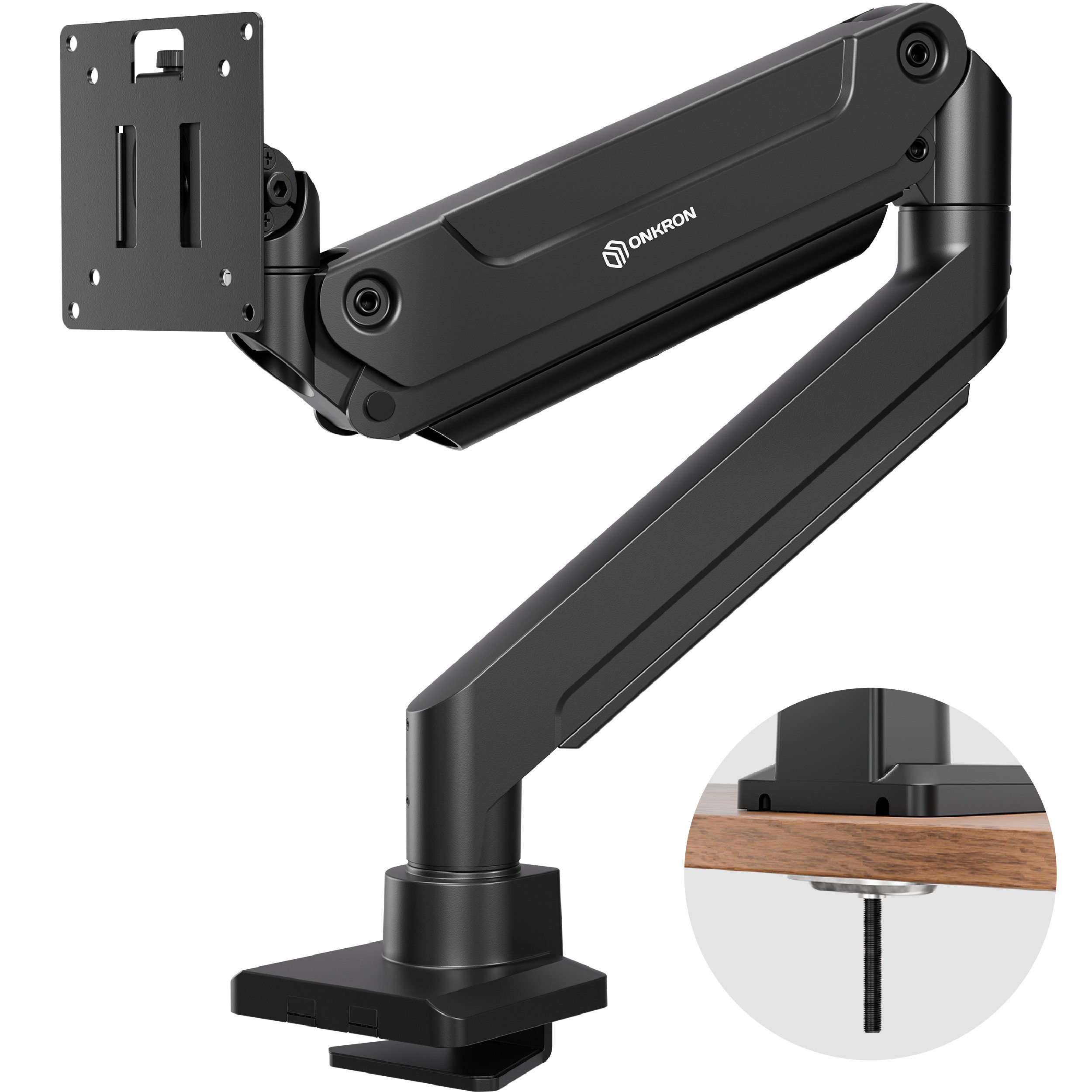 ONKRON Monitor-Halterung 17-49 Zoll, bis 20 kg, VESA 75x75-100x100, G100-B, (bis 49 Zoll, neigbar, schwenkbar, drehbar, Gasdruckfeder, Kabelmanagement)