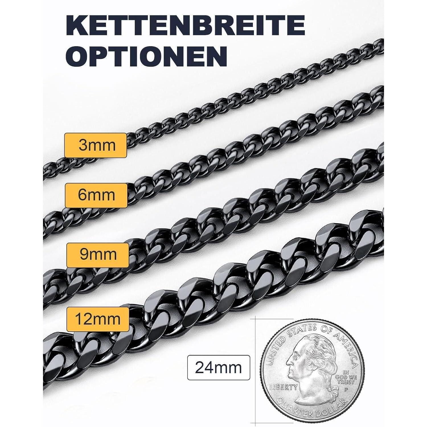 LuxusKollektion Panzerkette Halskette Panzerkette Edelstahl vergoldet 9mm 55cm Schwarz