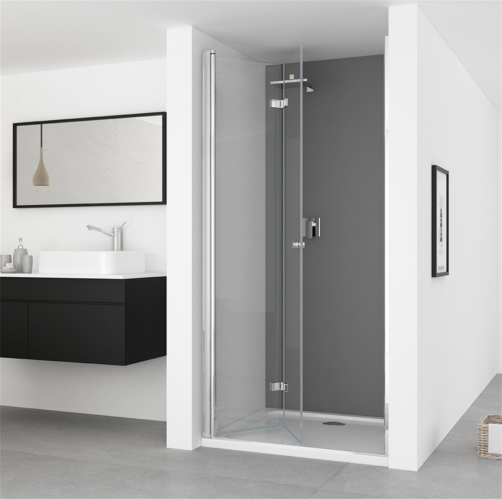 IMPTS Dusch-Falttür Nischentür Duschkabine Duschabtrennung Duschtür, 70x185 cm, Sicherheitsglas, (Set, Duschwand Nische) Klarglas,rahmenlos,faltbar,klappbar,mit Verstellbereich