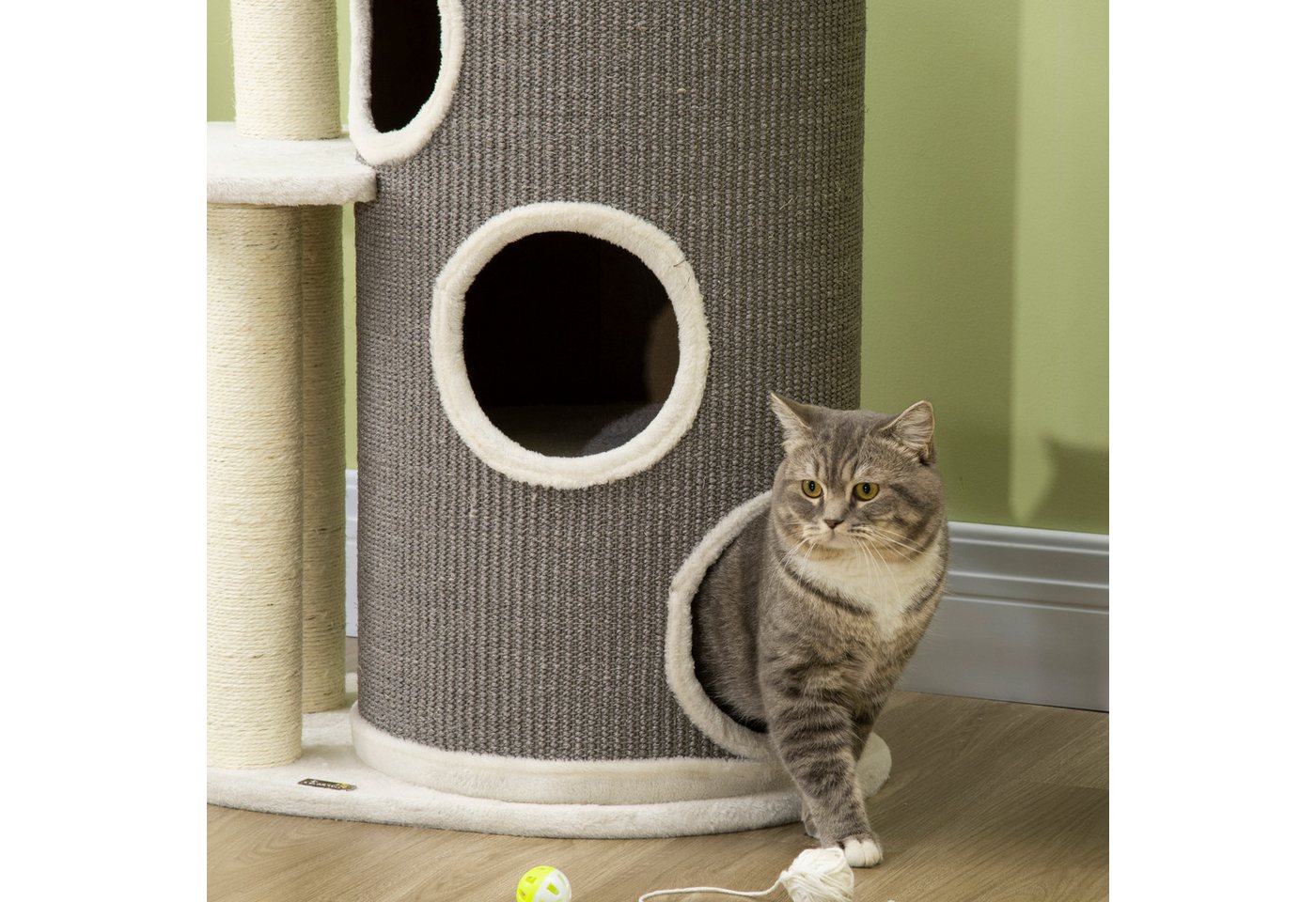 Thumbnail - MC Star Kratzbaum 109cm Katzenbaum mit Kratztonne & Katzenbett, Sisalsäulen, in Weiß Grau für Katzenliebhaber