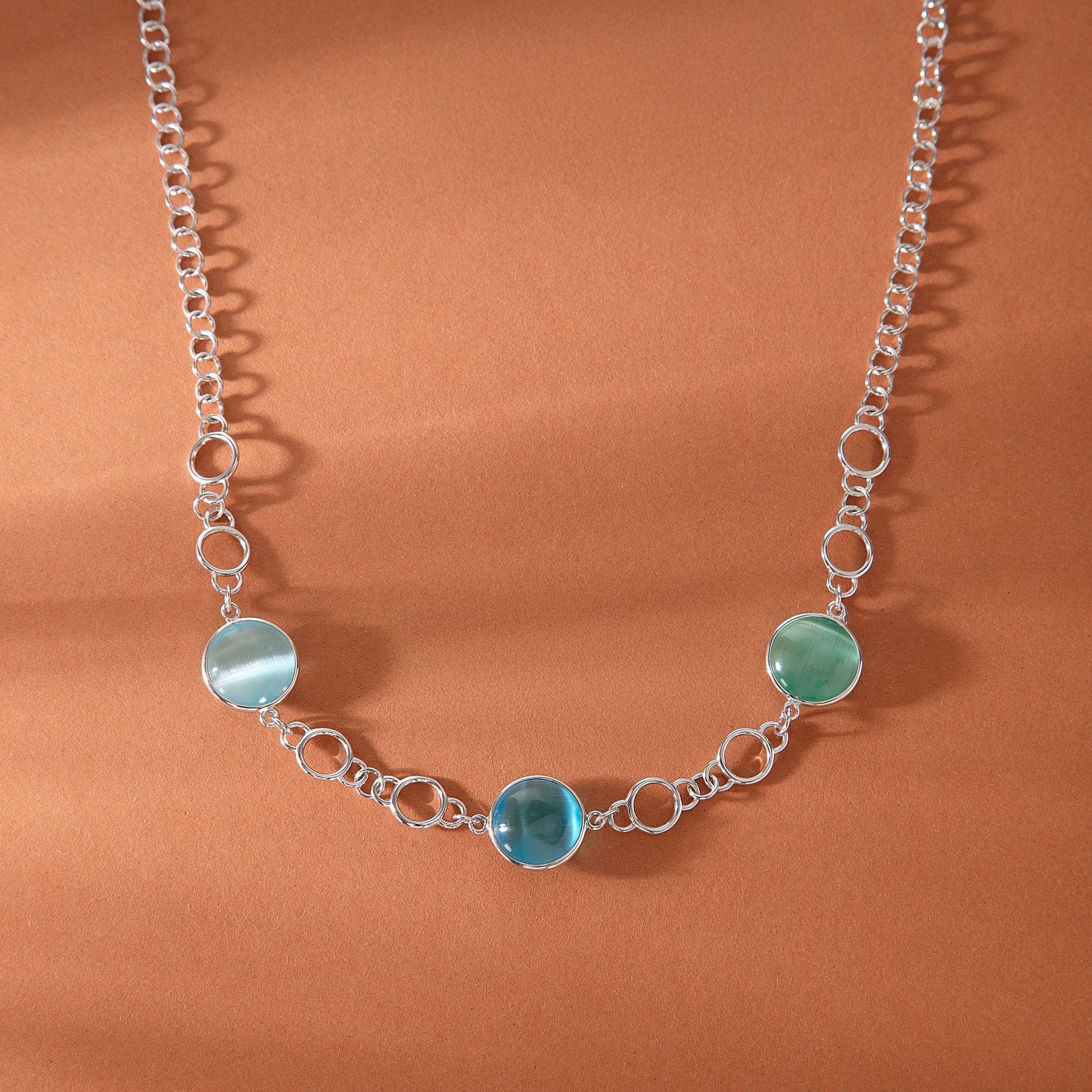 MORELLATO Collier Venezia Halskette SAZM01 Silber blaue Katzenaugensteine 40+5 cm Damen