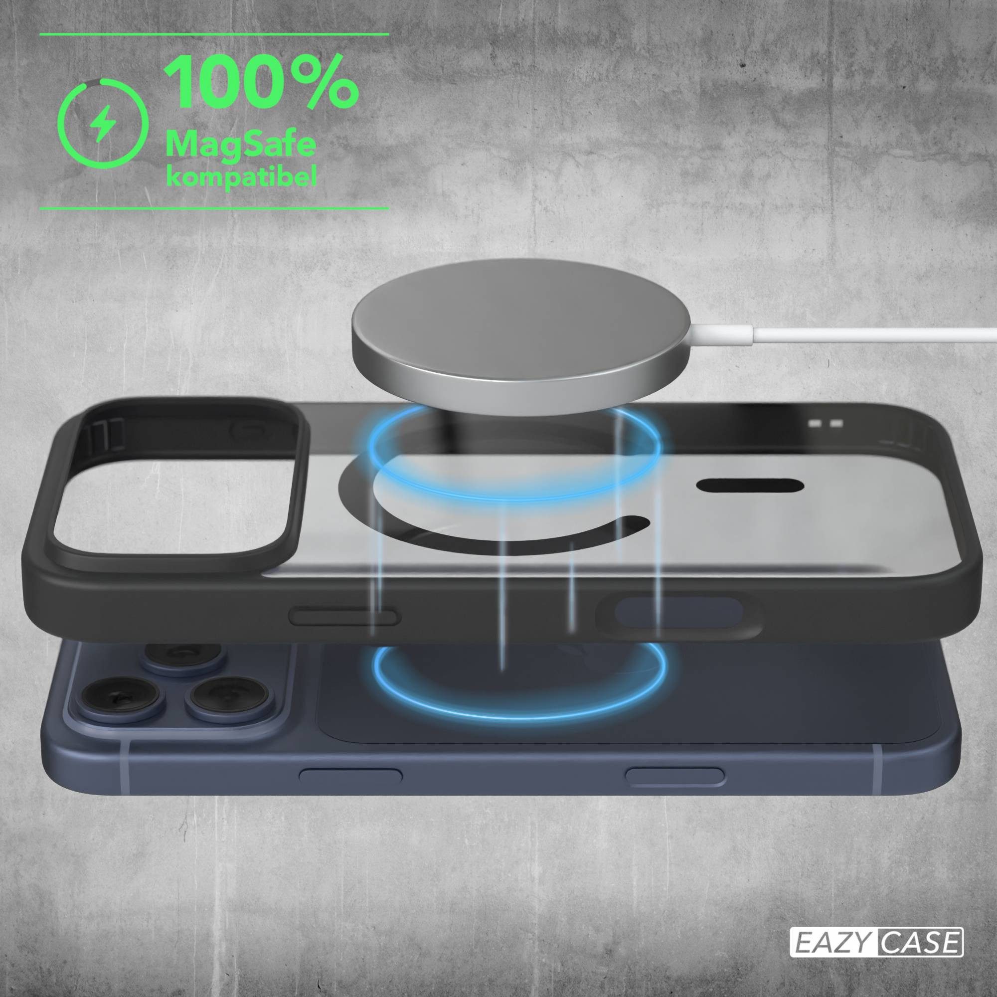 EAZY CASE Handyhülle Transparente Hülle mit MagSafe iPhone 17 Pro Max 6,9 Zoll, Qi Charging kompatibel, Silicon Case, Slimcover Displayschutz, Schwarz