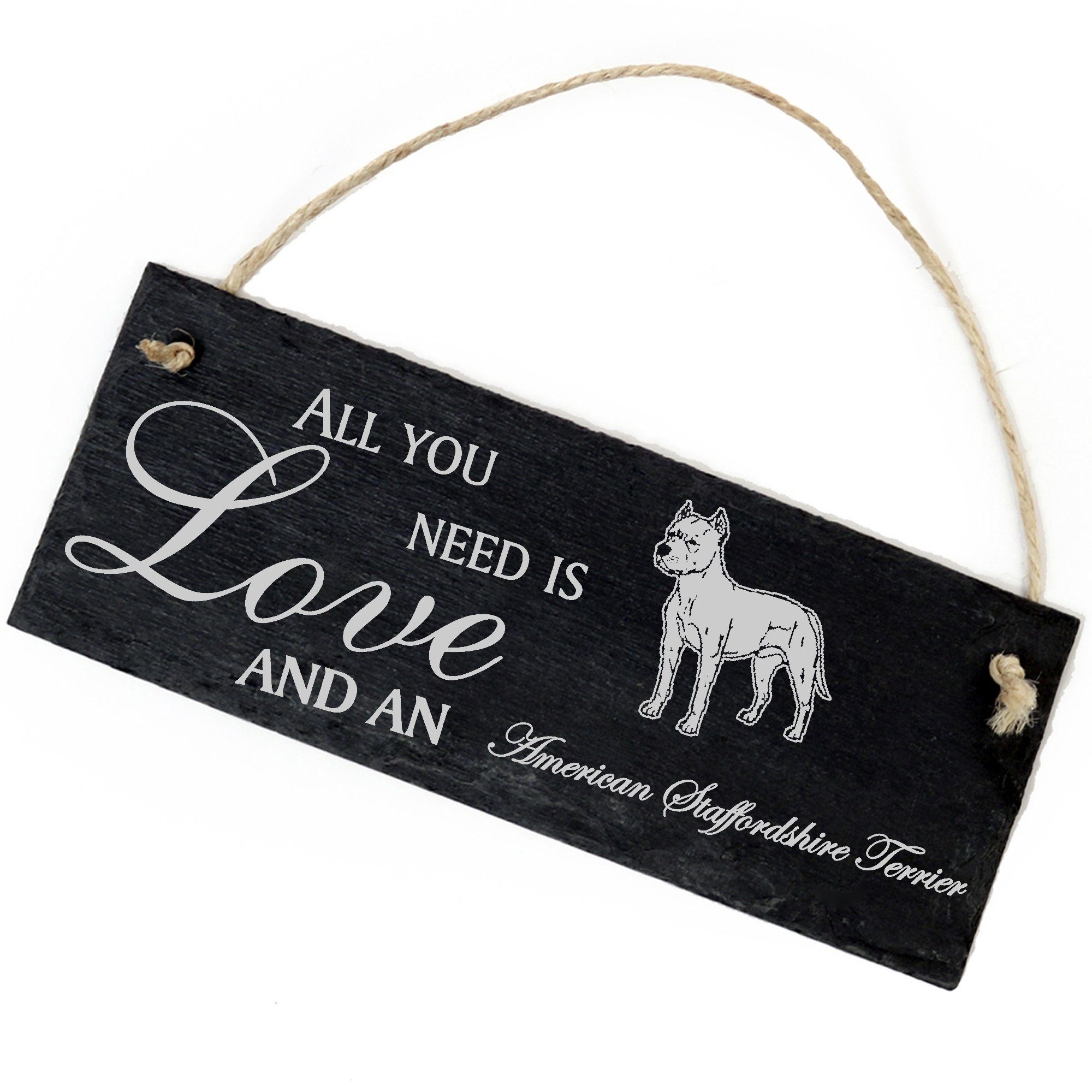 Dekolando Hängedekoration American Staffordshire Terrier 22x8cm All you need is Love and an Ame