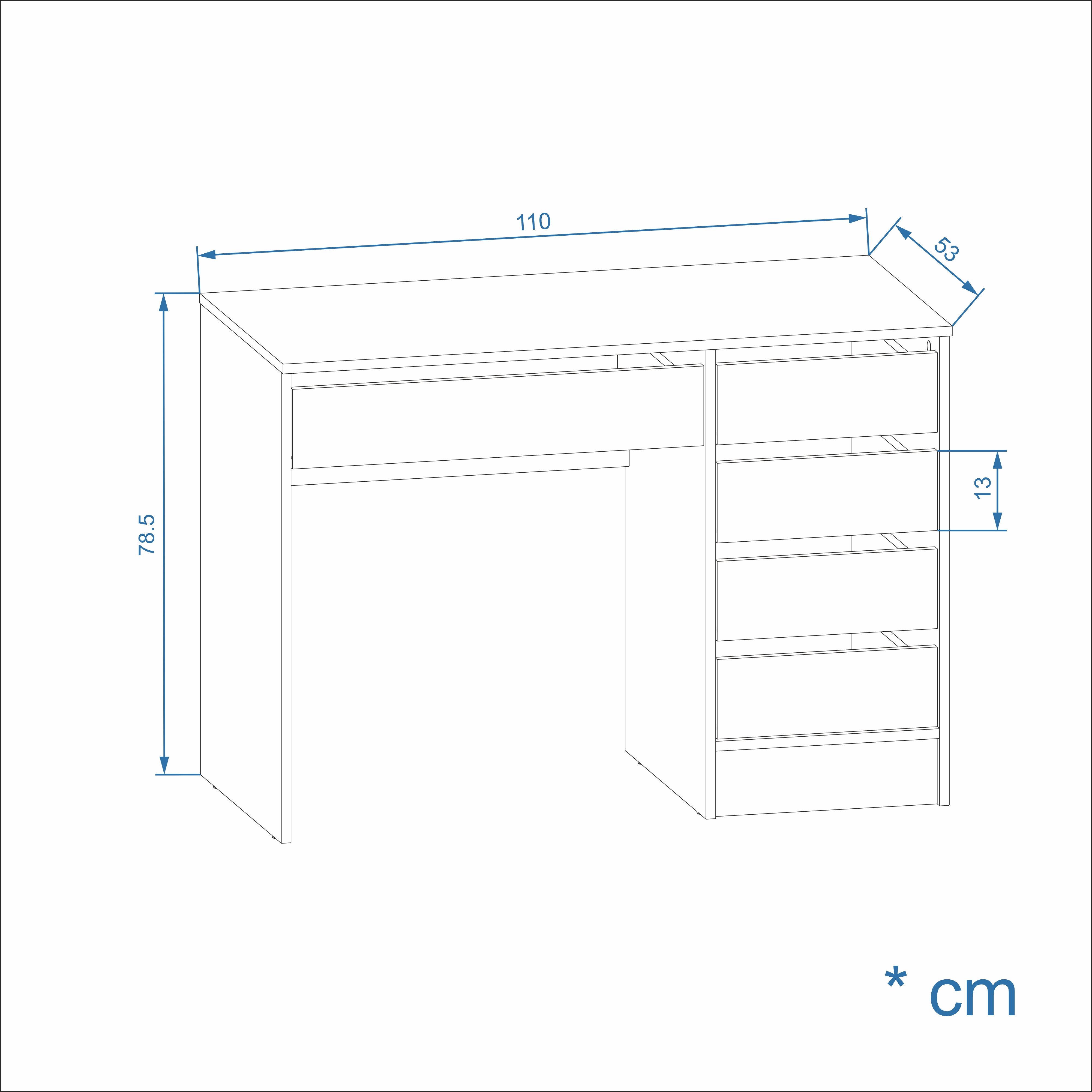 KOMTO Schreibtisch KOMTO Schreibtisch mit 5 Schubladen – Arbeitstisch PLIO 110x53x78,5 cm – Bild 4 von 5