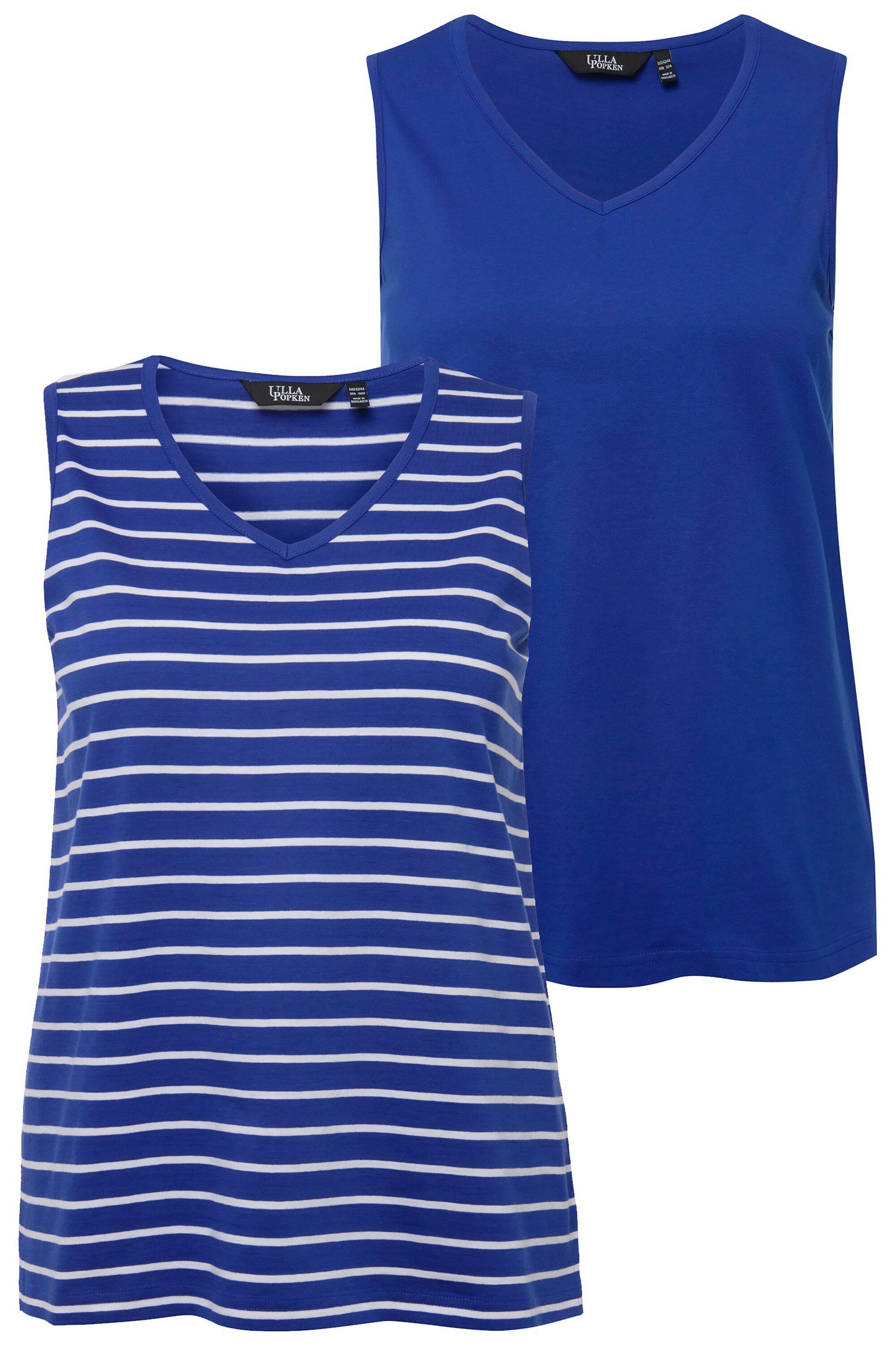 Ulla Popken Longtop Top 2er-Pack Ringel/uni V-Ausschnitt ärmellos (2-tlg)