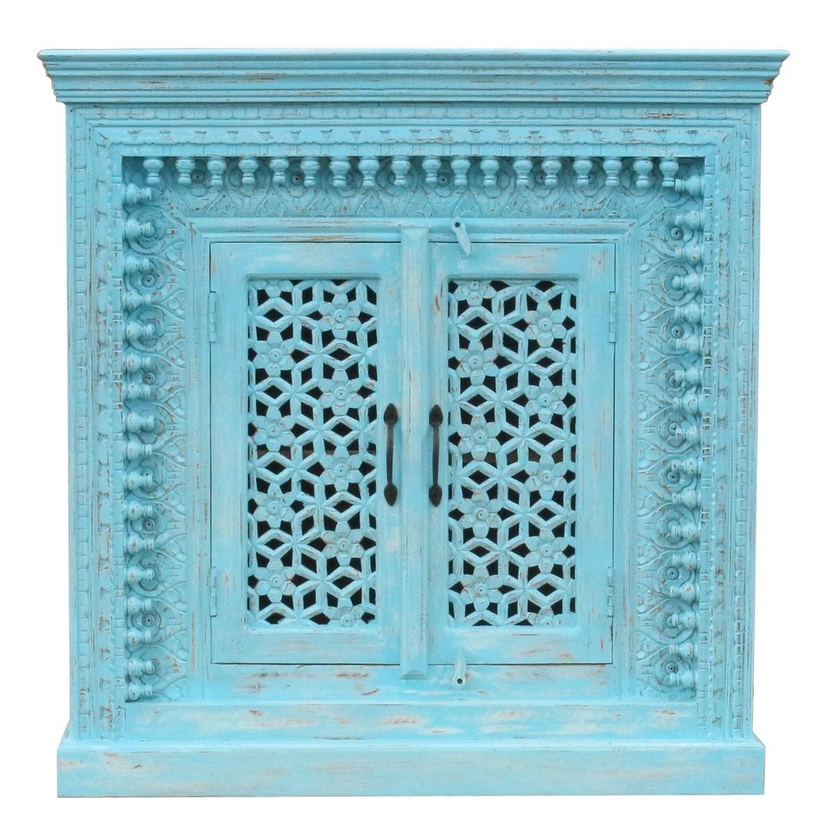 Oriental Galerie Unterschrank Blau Türkis Sideboard Rena Indien 100 cm Kommode, Echtholz, Shabby Chic
