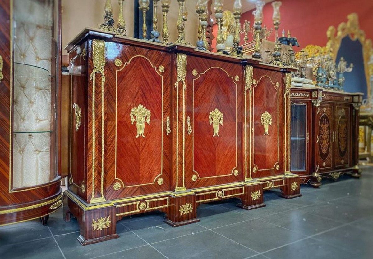 Massivholz & Barock Casa mit - Türen - Schrank Einrichtung - Barockstil Barock - Casa Creme / Vitrine Barock - Gold Möbel / 3 Padrino Büro Barock Schrank Barock Büro Wohnzimmer Padrino Wohnzimmer Sideboard Braun Möbel