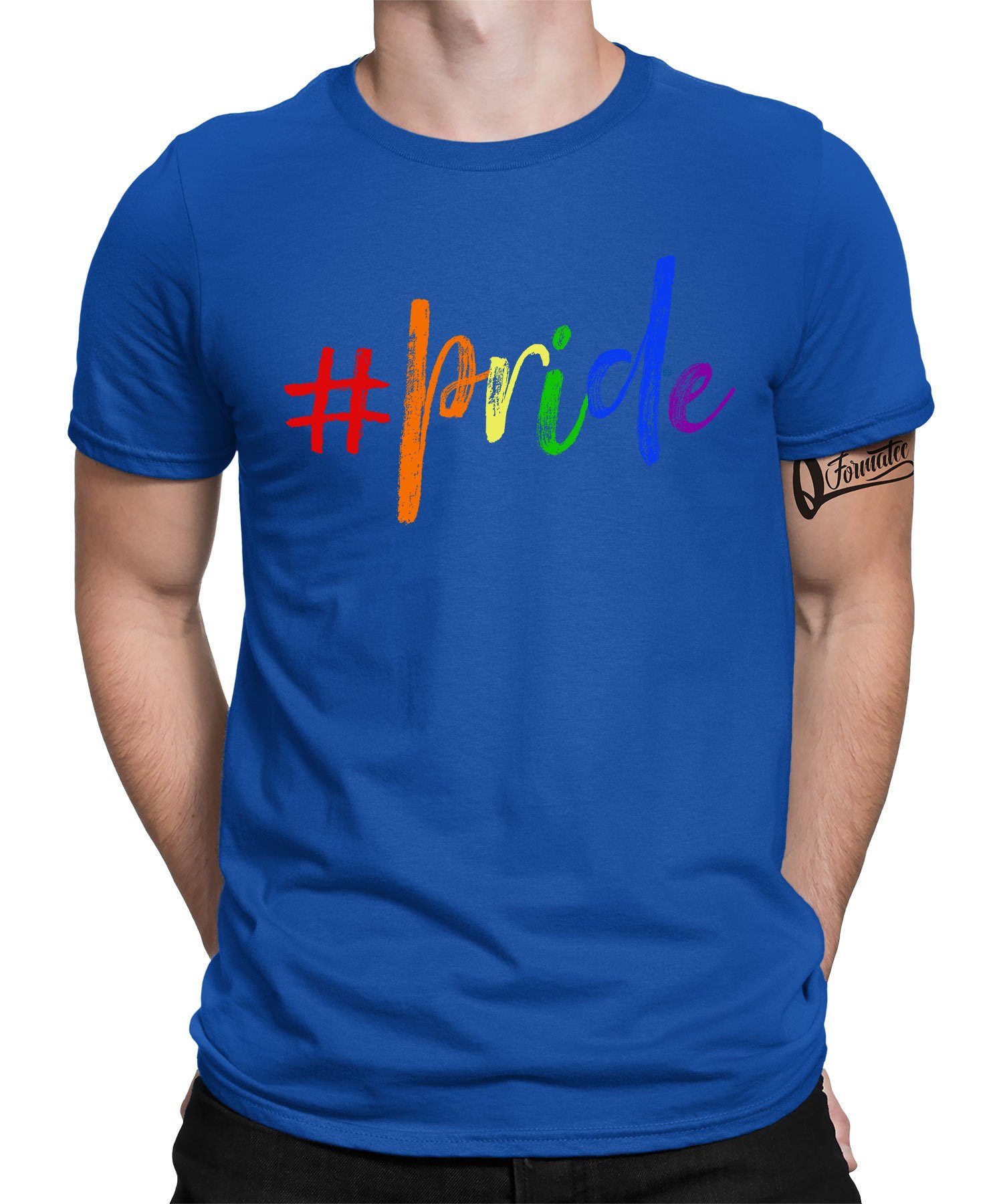 Quattro Formatee Kurzarmshirt #pride - Stolz Regenbogen LGBT Gay Pride Herren T-Shirt (1-tlg) Blau