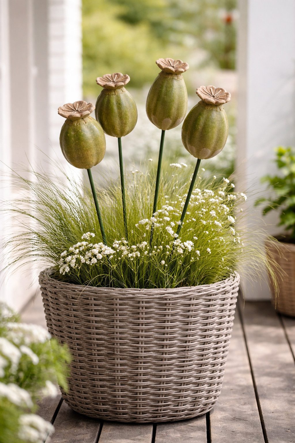 finehomegarden Dekofigur Mohn Mohnkapsel okka-grün Keramik 2fach sort. Gartenstecker Herbst (Set, 2 St., 2 tlg), H34cm + H44cm Stecker Dekoration Herbstdekoration 2Größen wählbar