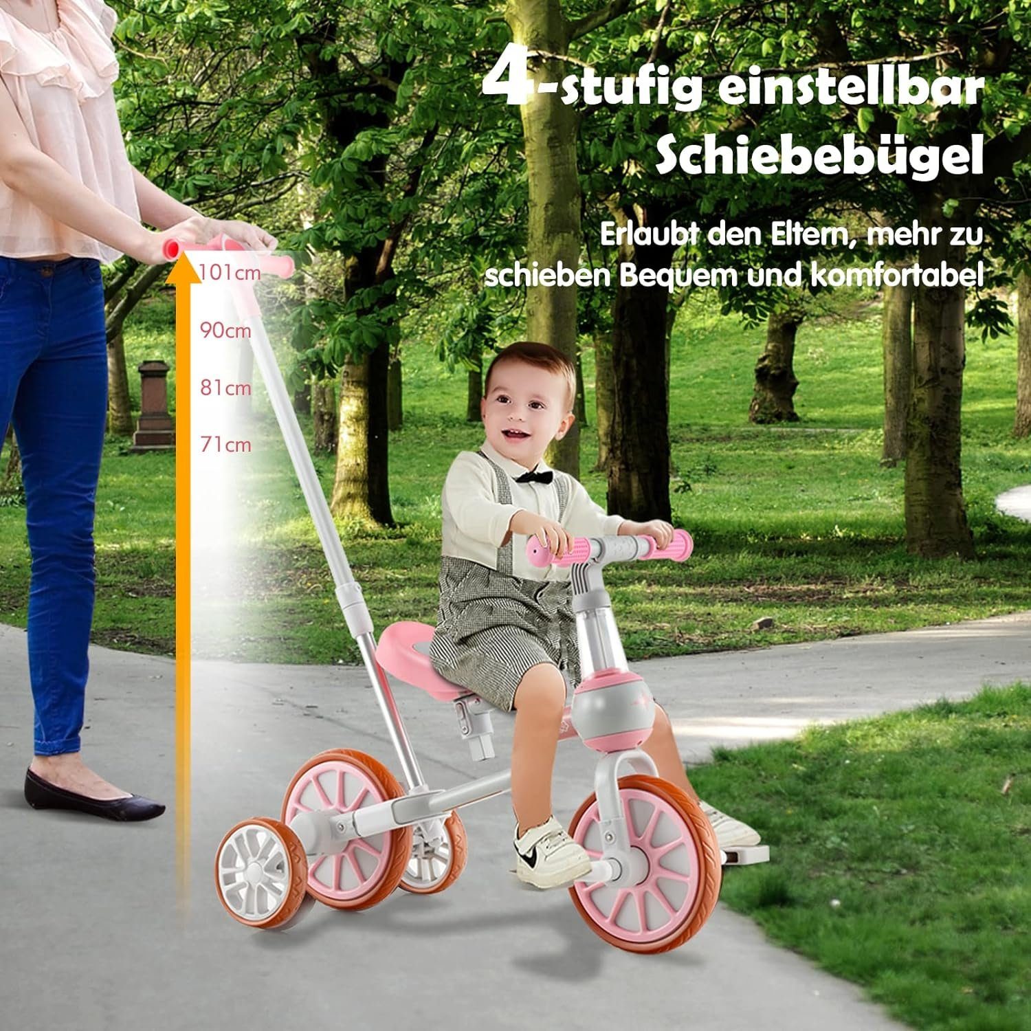 KOMFOTTEU Dreirad Kinder Balance Fahrrad, 4-Rad-Laufrad