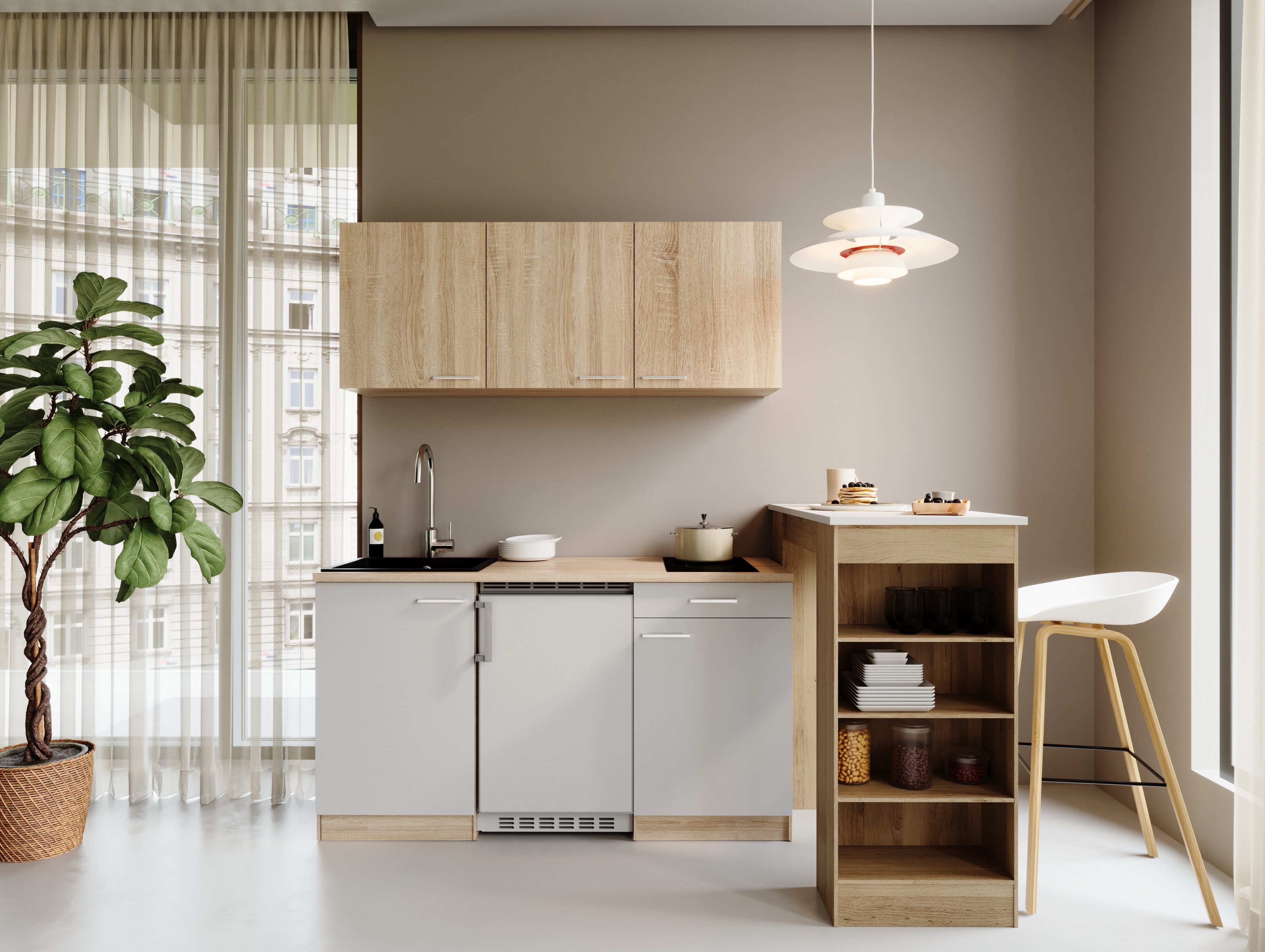 RESPEKTA Pantryküche Ingrid, zerlegt, wahlweise mit Mikrowelle, Soft-Close-Funktion, Breite 150 cm