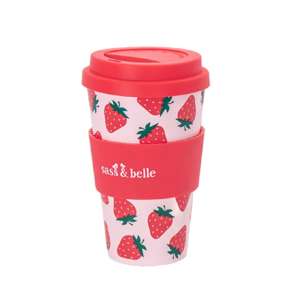 Sass & Belle Coffee-to-go-Becher Erdbeere, Dackel, rPET, mit Deckel, für 400 ml
