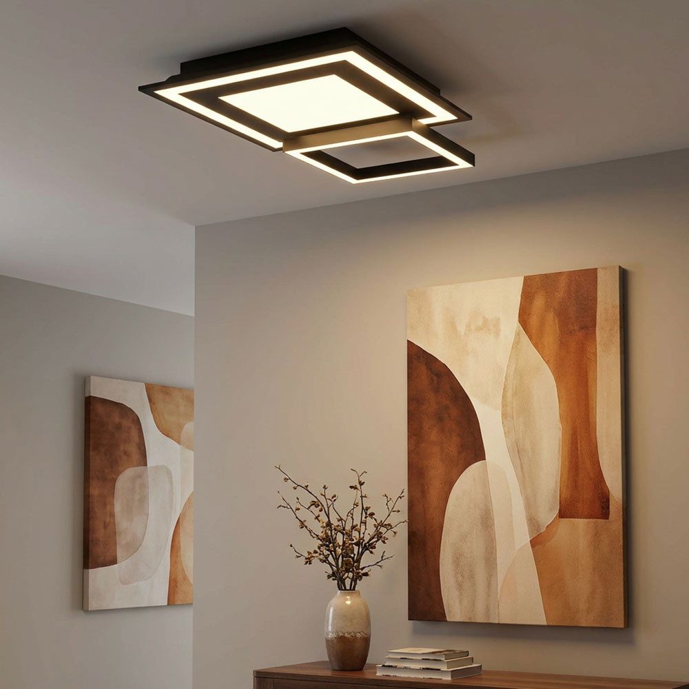 EGLO LED Deckenleuchte, LED-Leuchtmittel fest verbaut, Farbwechsel, Neutralweiß, Kaltweiß, Warmweiß, Tageslichtweiß, RGB, LED Smart Home Deckenleuchte CCT Deckenlampe dimmbar schwarz B 45 cm