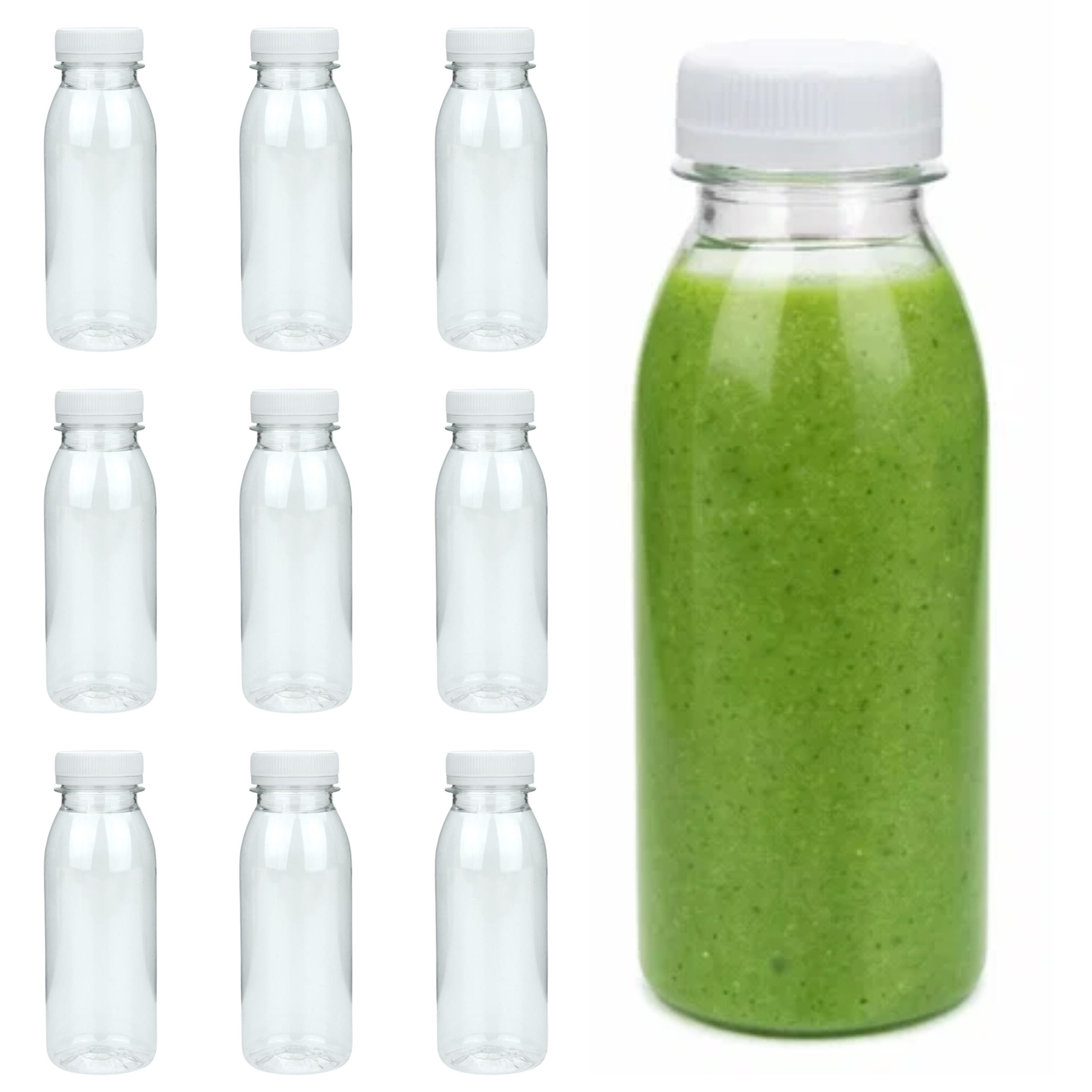mikken Trinkflasche PET Getränkeflasche 250 ml Plastikflasche mit Deckel, perfekt für Smoothies, große Öffnung