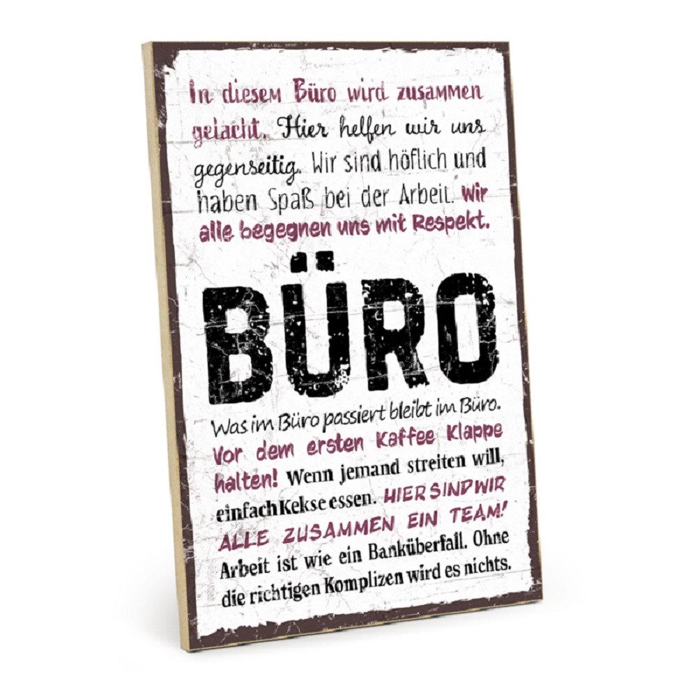 TypeStoff Wandbild TypeStoff Holzschild mit Spruch – BÜRO – im Vintage-Look, Büro, inklusive Einlassaufhänger