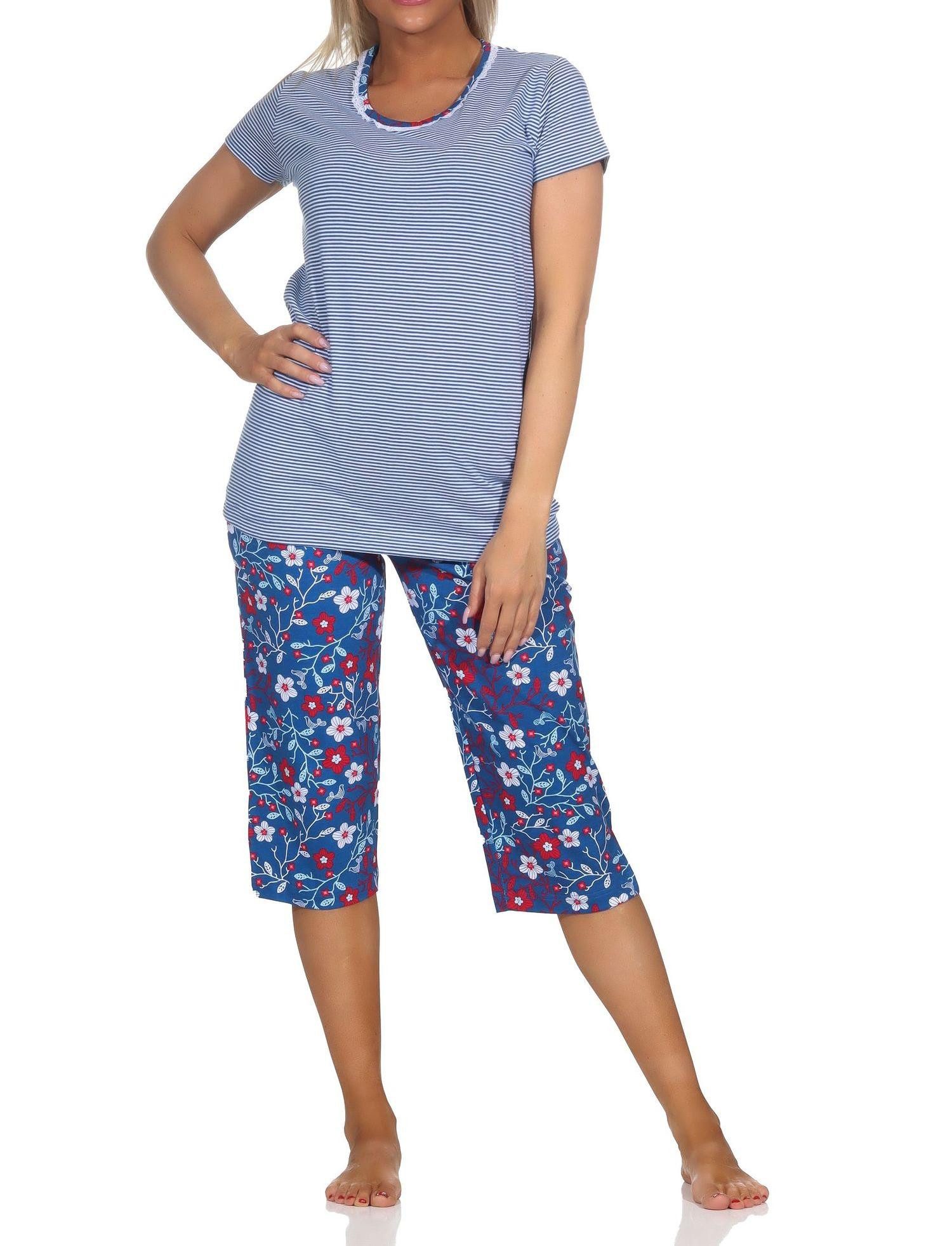 Pyjama Normann Damen Capri kurzarm Schlafanzug - auch in Übergrößen