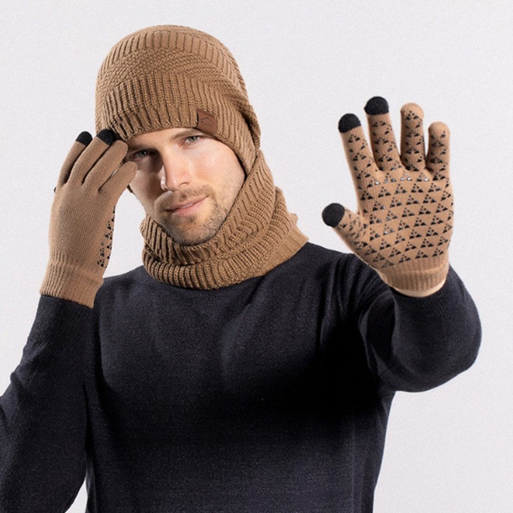 Coonoor Mütze & Schal 3 Stück Mütze, Schal & Handschuh-Sets für Herren Damen (Strick Gefüttert Beanie Mütze Touchscreen Handschuhe Schal Wärmer) für Kaltes Wett – Bild 2 von 5