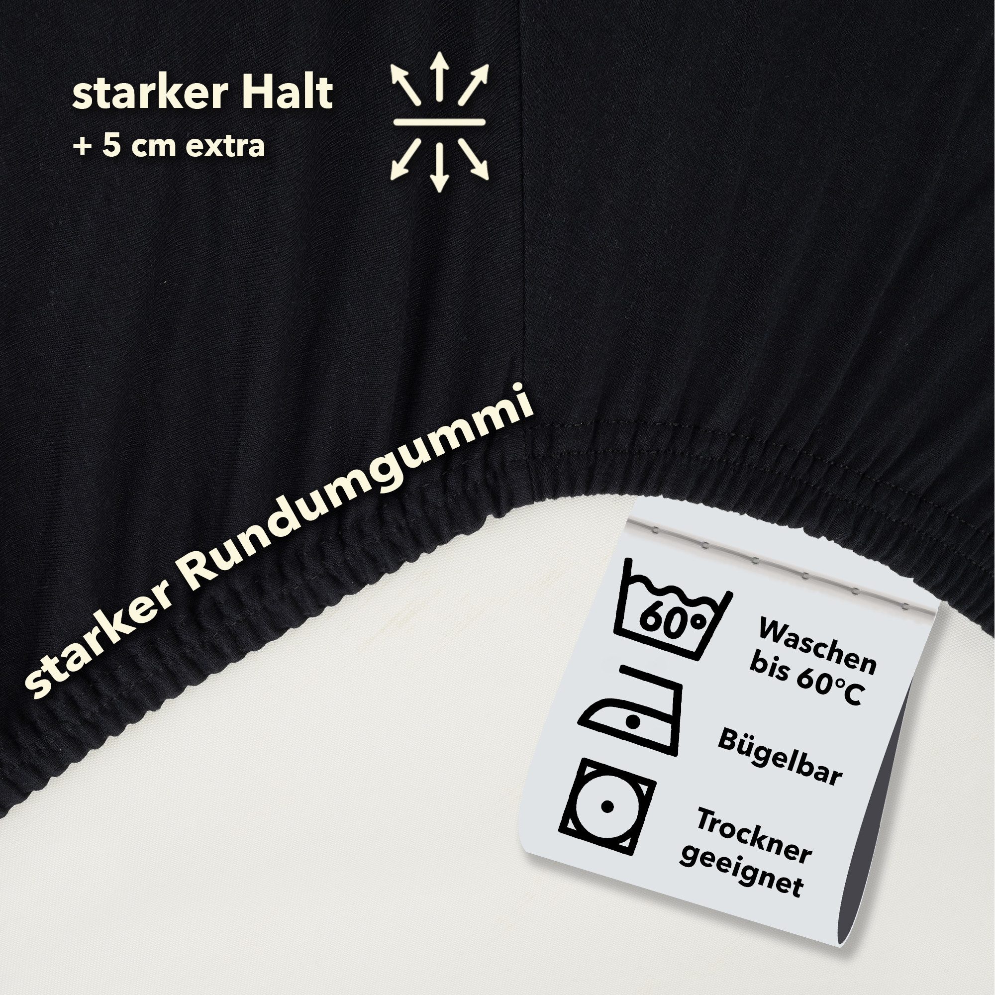 STUDIO Spannbettlaken Basic, viele Größen, 100% gekämmte Baumwolle, OEKO-TEX 100, Jersey, Baumwolle, Gummizug: rundum, (1 Stück), 140x200 cm Topper Spannbetttuch bis 14 cm Höhe - Schwarz