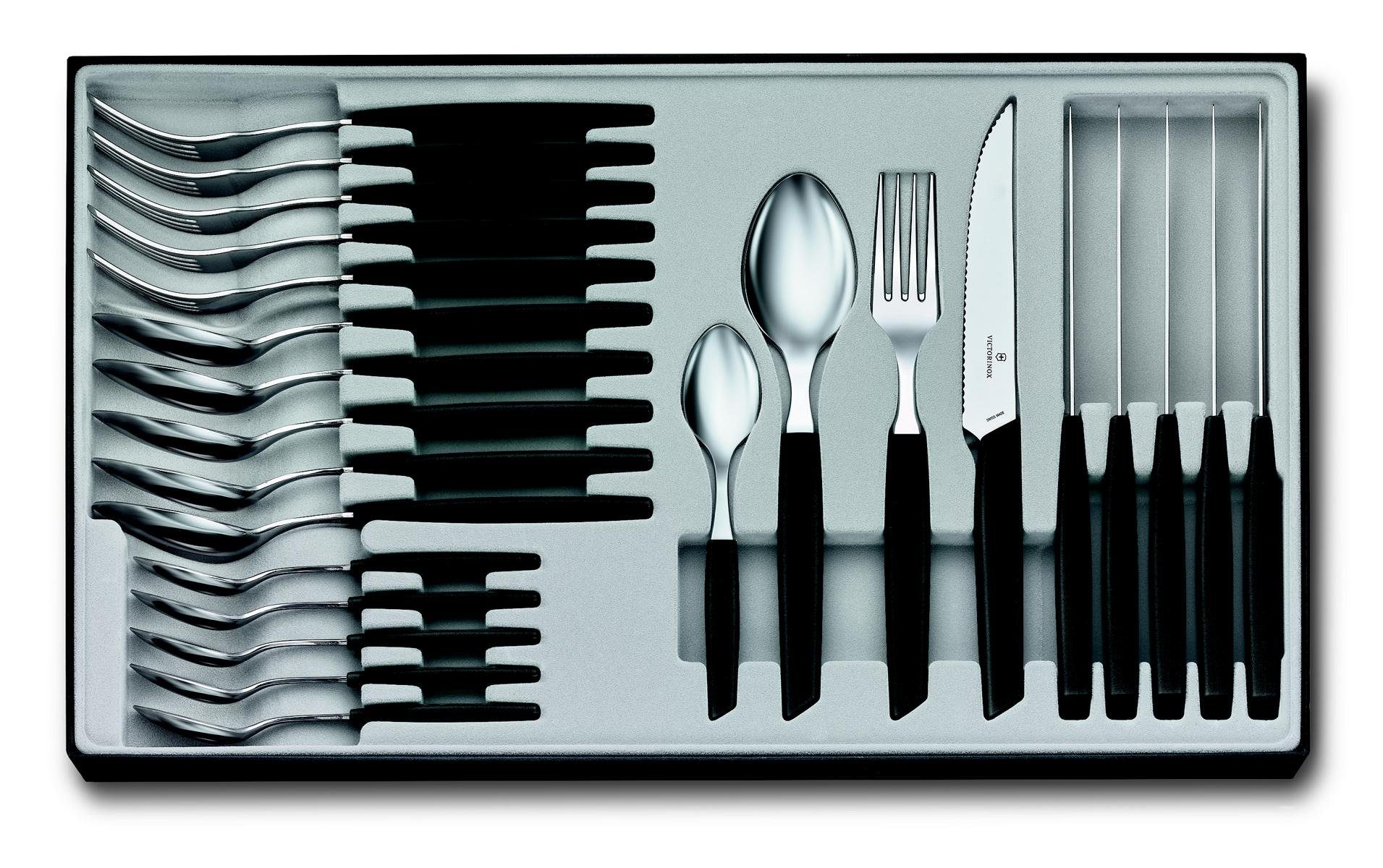 Victorinox Taschenmesser Swiss Modern (Steakmesser), schwarz 24-teilig, Besteck-Set