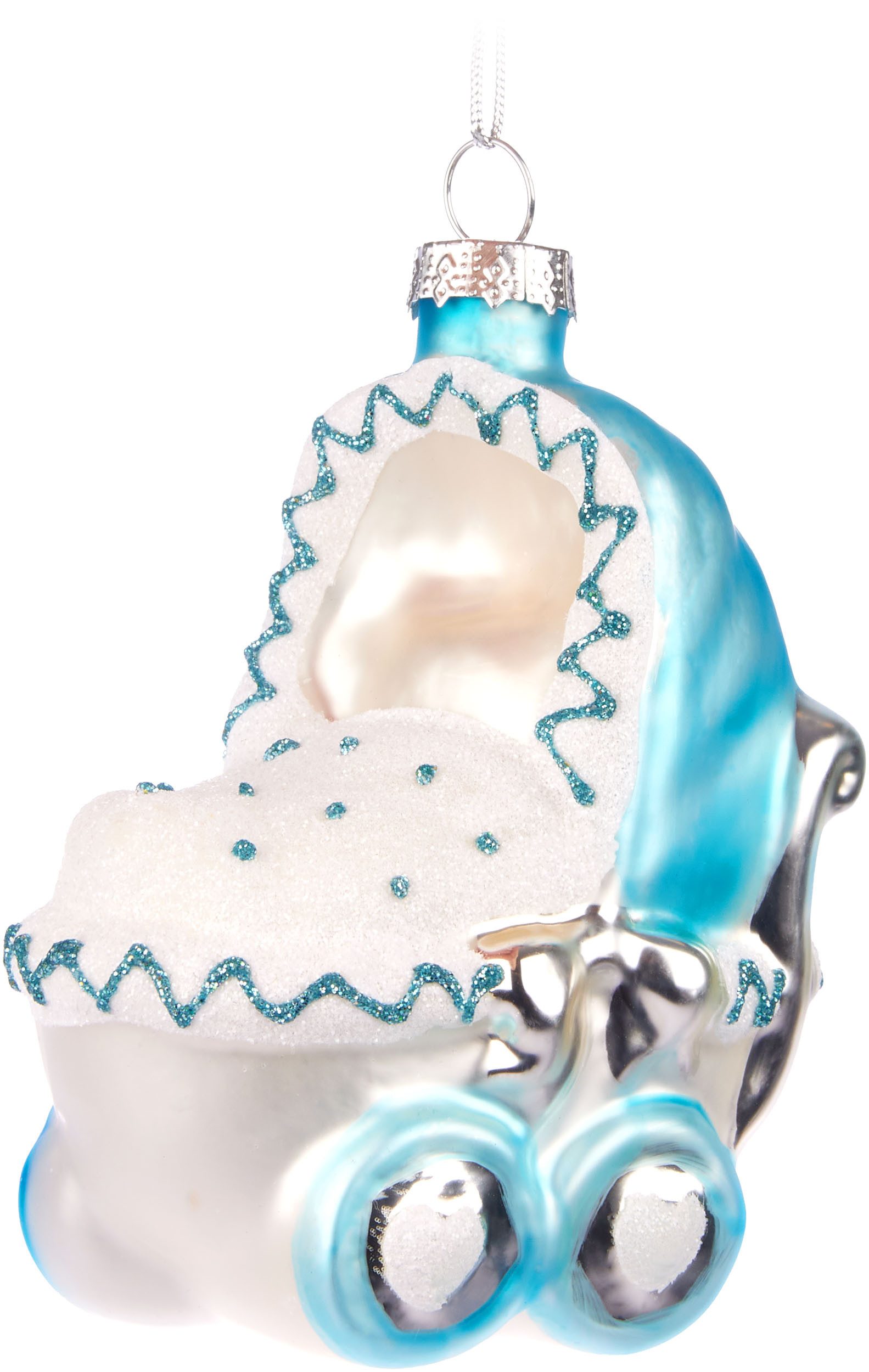 BRUBAKER Weihnachtsbaumkugel Kinderwagen - Baby Weihnachtskugel aus Glas - Handbemalte Figur (1 St), Kinder Christbaumschmuck für Jungen und Mädchen - Christbaumkugel