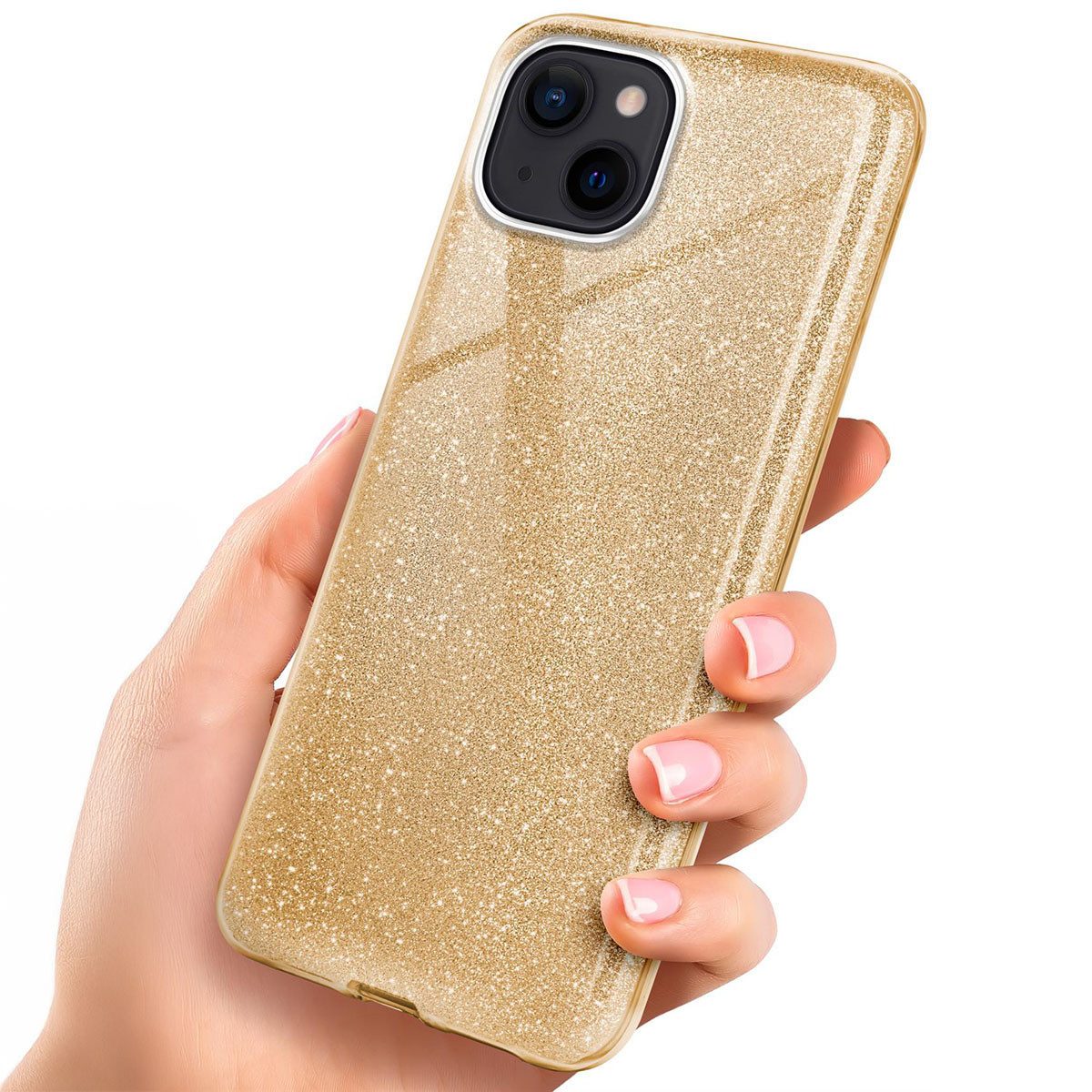 ONEFLOW Handyhülle für iPhone 14 Glitzer Hülle Glitter Case Gold 6,1 Zoll, Hülle Glitzernd Dünne Schutzhülle mit Kameraschutz Frauen Glitzerhülle