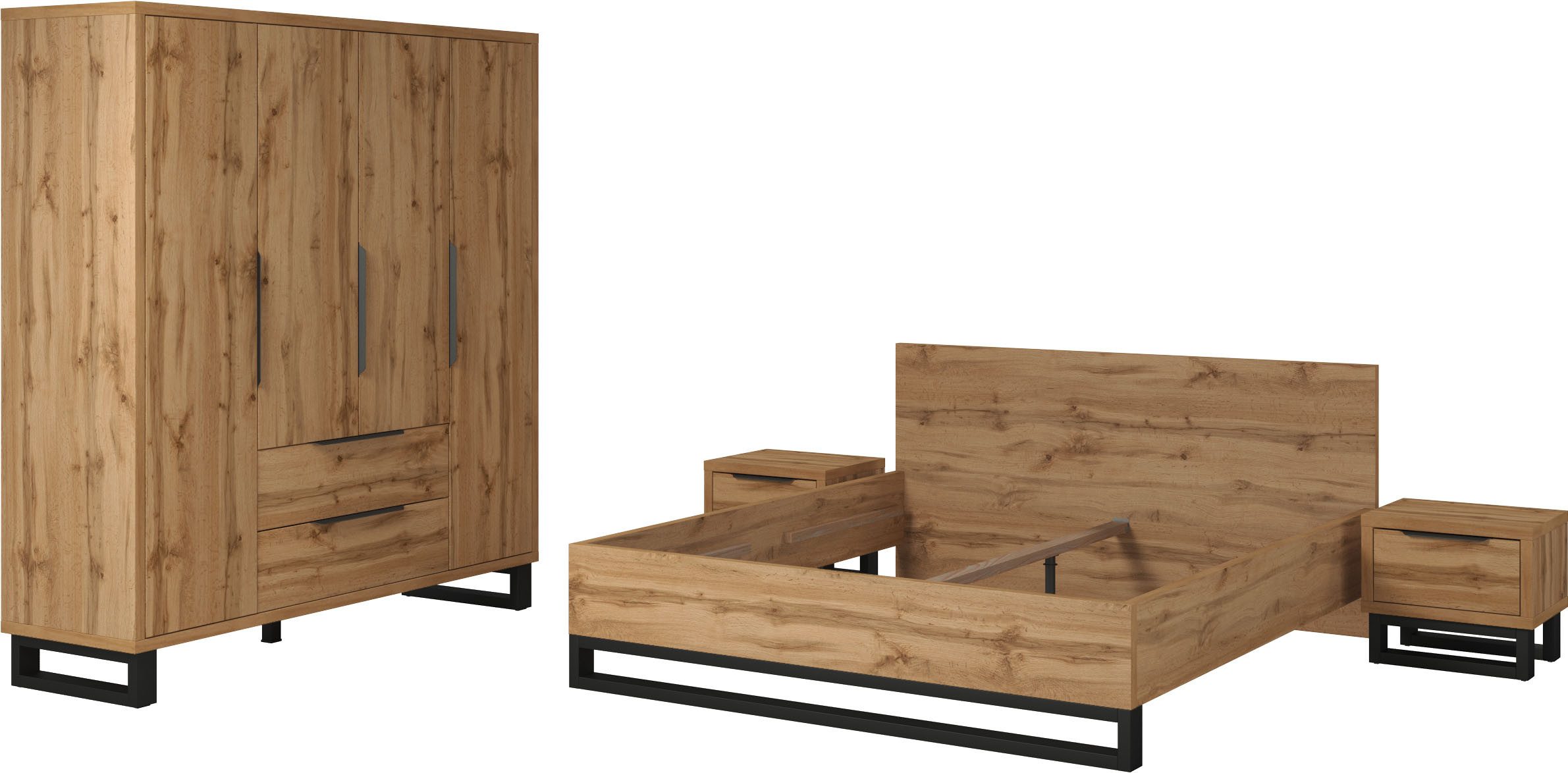 Home affaire Schlafzimmer-Set Bronne,Komplettschlafzimmer (Set,4-St), Schlafzimmer-Set, Schrank 191cm breit, 2xNachtische, Bett180/200cm – Bild 2 von 5