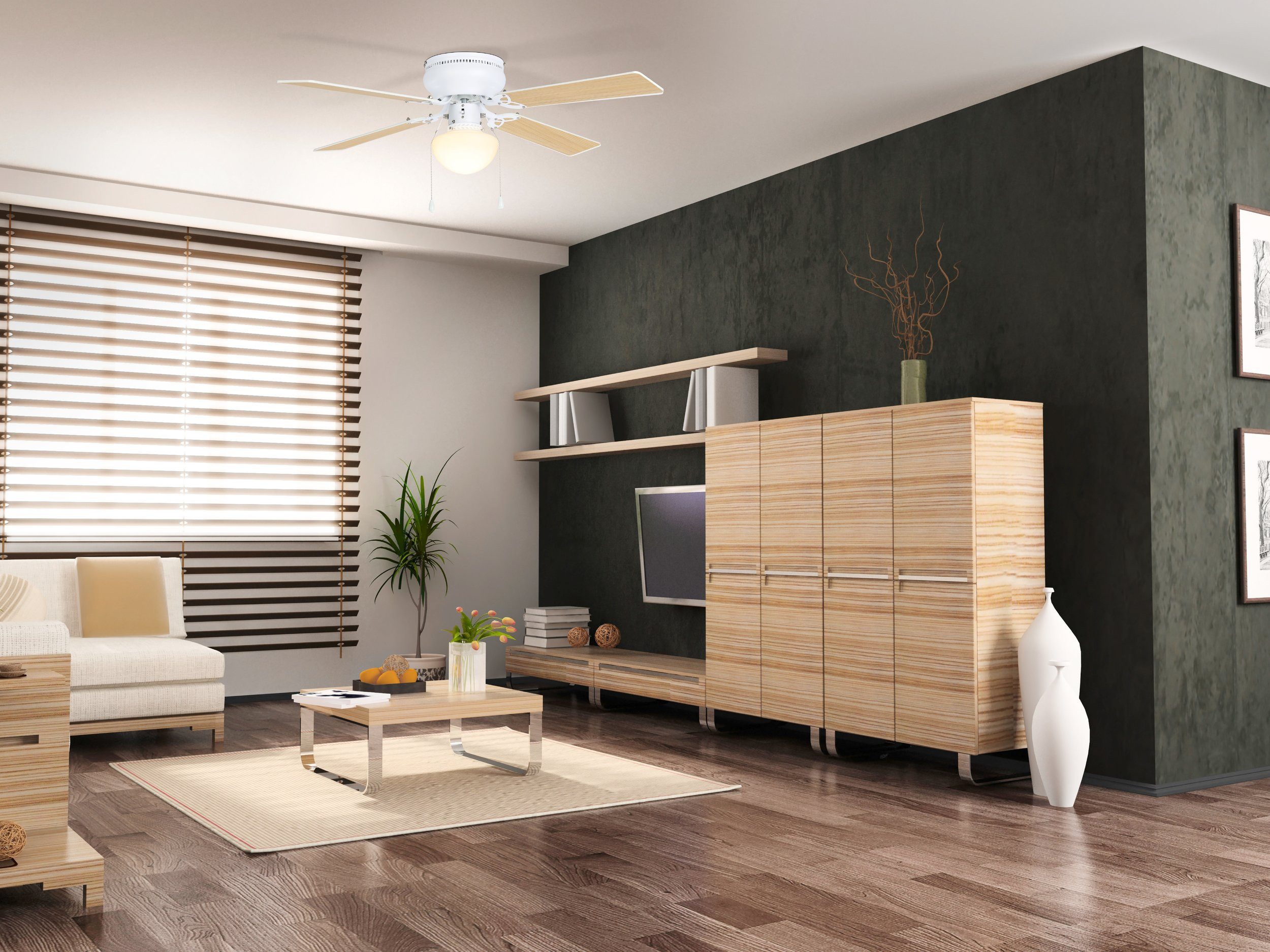 EGLO Deckenventilator Cagliari, Zugkette, Beleuchtung und Sommer Winter Betrieb, AC Motor, Ø 106,6cm