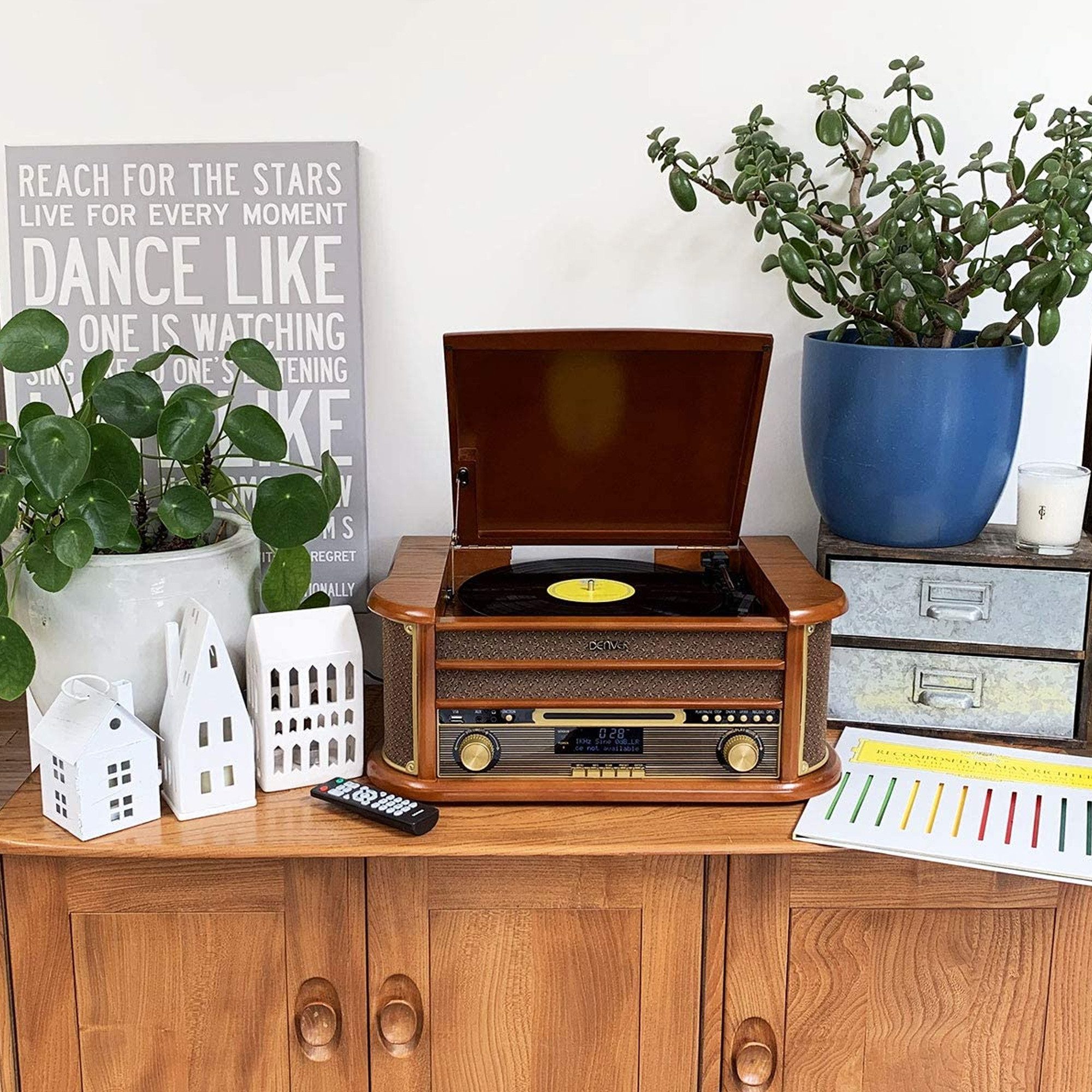 Denver MRD-51 Plattenspieler (Riemenantrieb, DAB+/FM Radio, Vinyl, Kassette, CD, USB-Aufnahmefunktion)