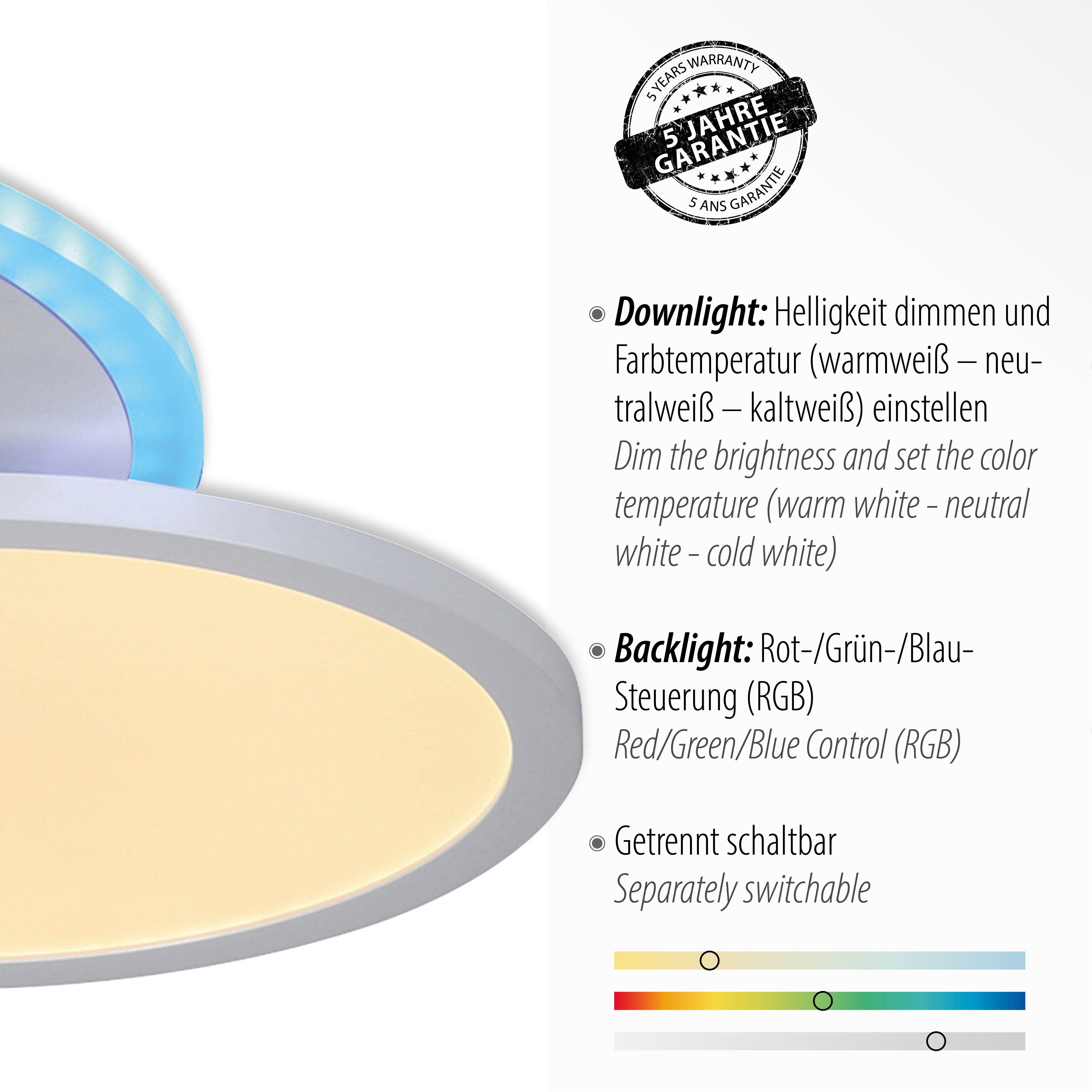 Deckenleuchte kaltweiß, Fernbedienung LED, integriert, dimmbar LED - Direkt CCT - ARENDA, RGB, tunable Leuchten white, fest über warmweiß