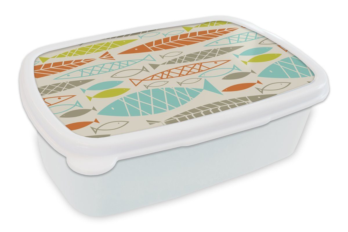 MuchoWow Lunchbox Fisch Kinder für Brotbox für Kunststoff, Muster, Mädchen und Erwachsene, (2-tlg), und Jahre - 50er - weiß Brotdose, Jungs