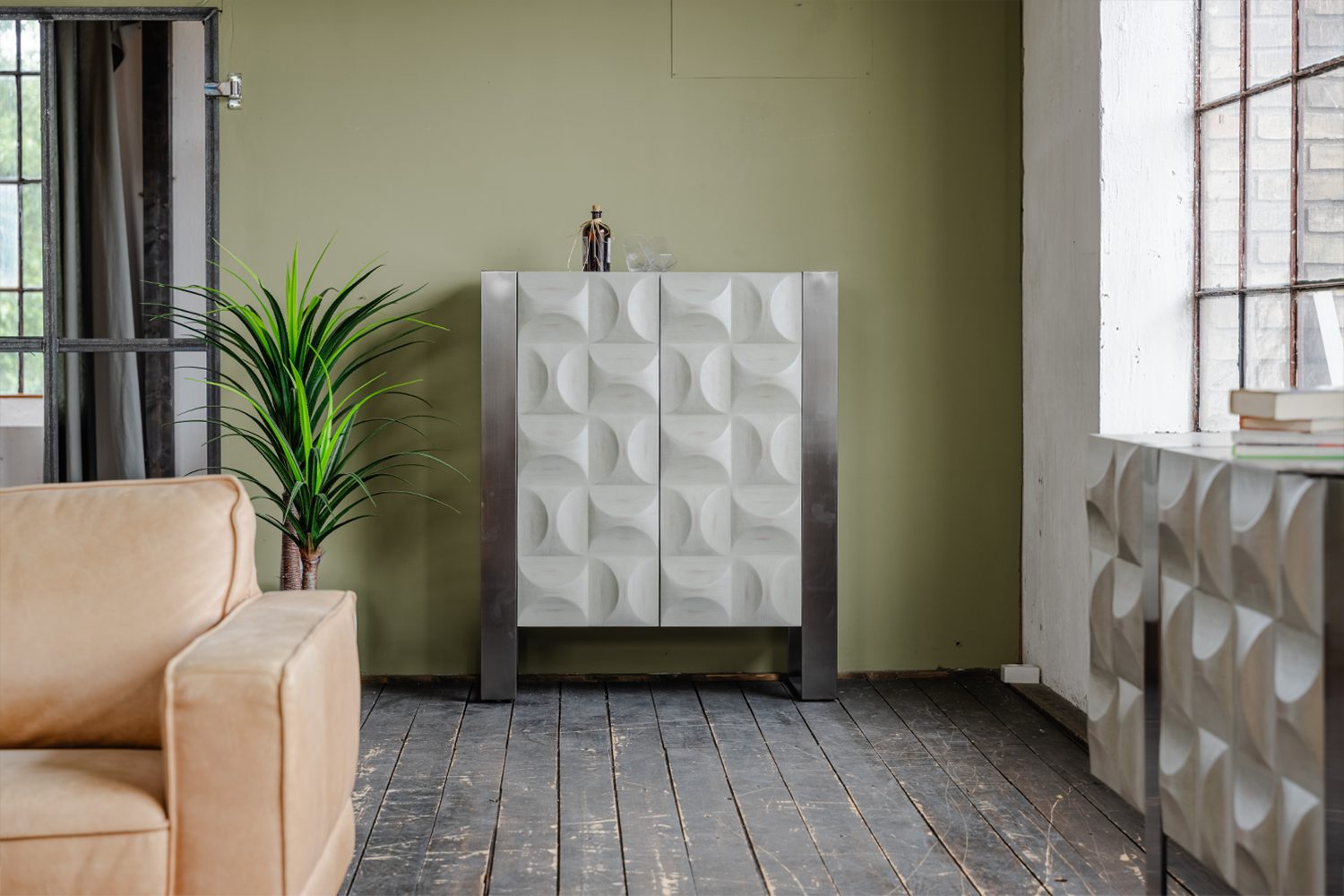 KAWOLA Highboard, 2 Türen Ulme grau 100/120/40 cm (B/H/T)