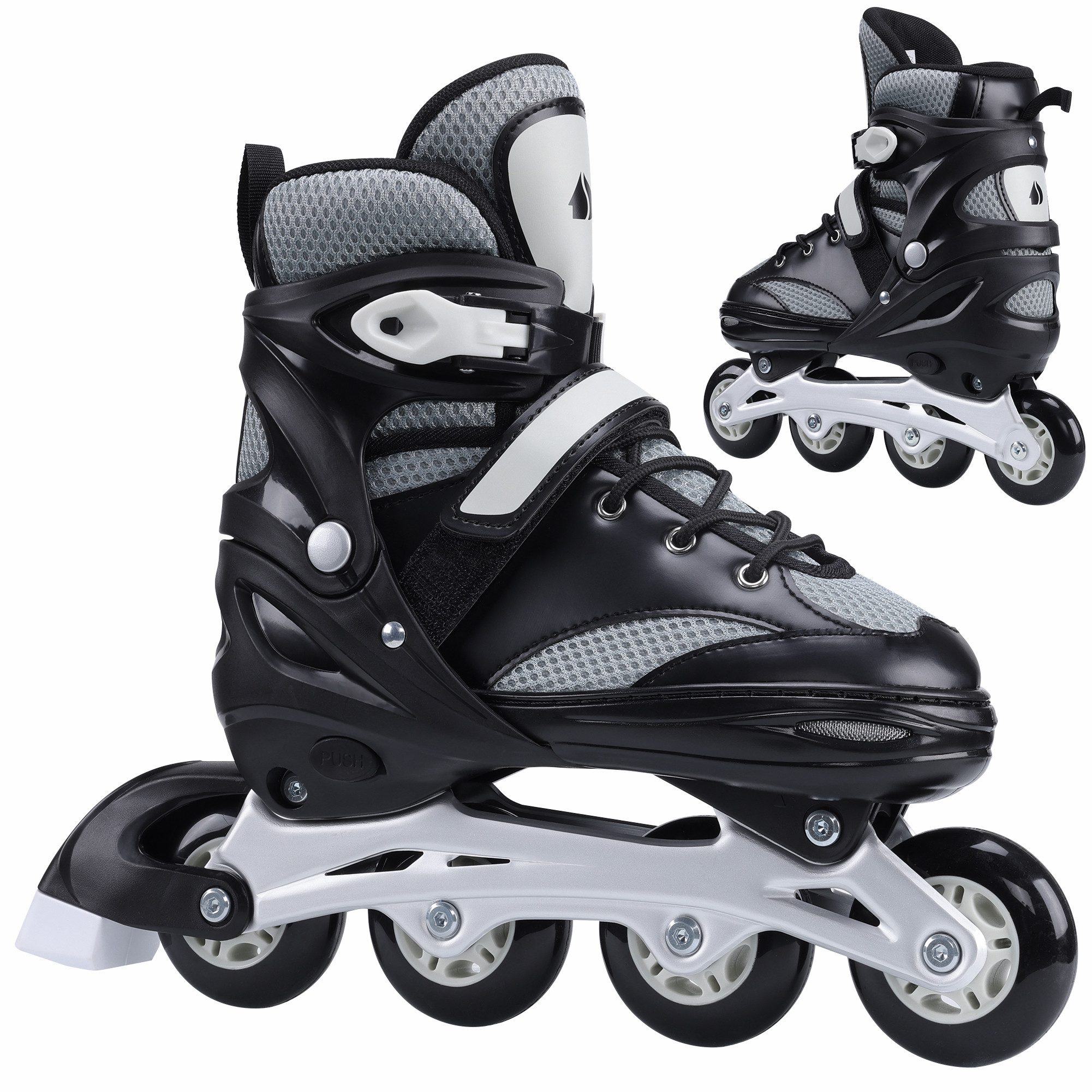 Navaris Rollschuhe Rollerblades Rollschuhe - Mit austauschbarer Bremse grau, (1-St), Inline Skates für Kinder und Erwachsene - Inliner größenverstellbar