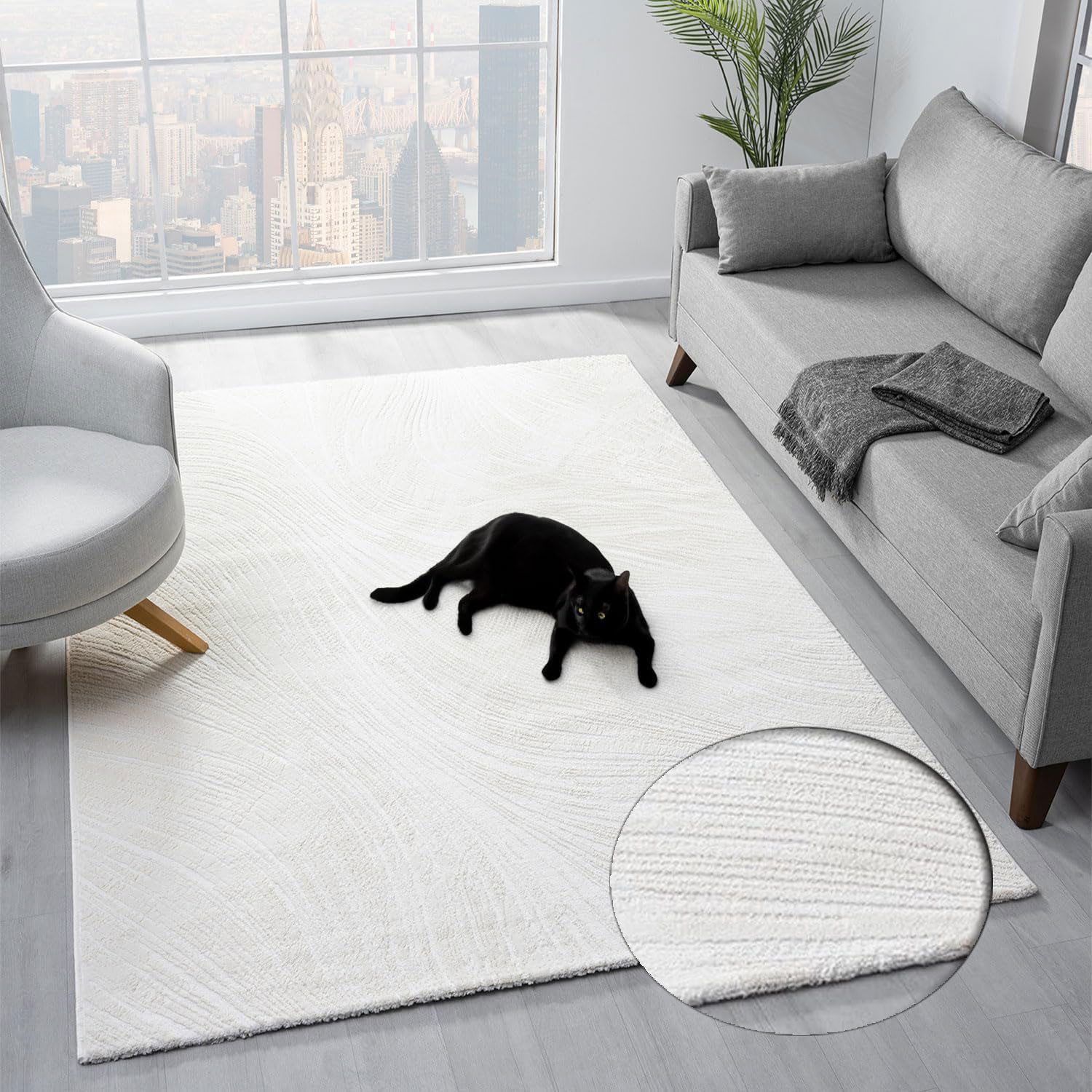 Teppich Boho Design Unifarbe Hoch-Tief-Effekt