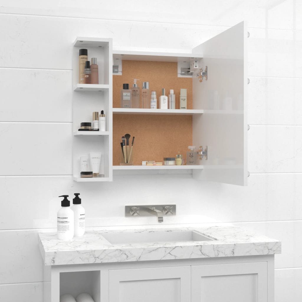 Hochglanz-Weiß (1-St) Badezimmerspiegelschrank 70x16,5x60 Spiegelschrank vidaXL LED cm mit