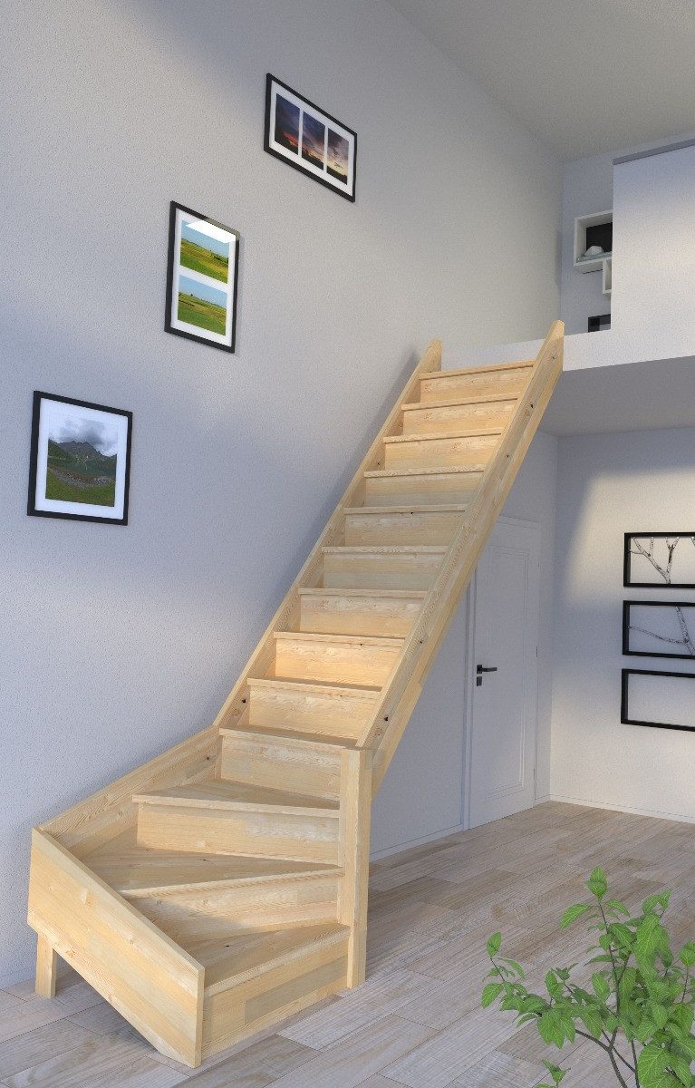 Starwood Raumspartreppe Holztreppe Korfu ¼ gewendelter Ausführung rechts-ohne Geländer-mit