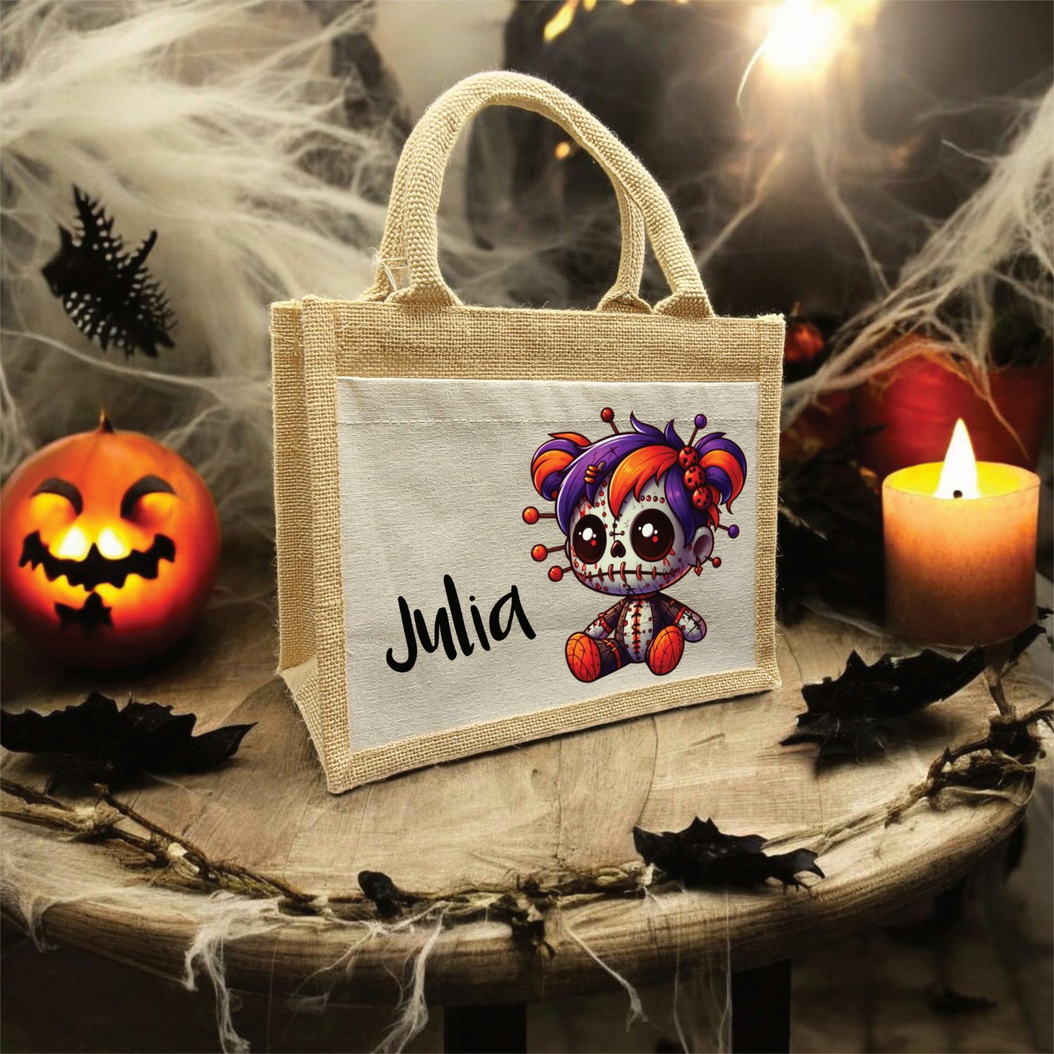 CreaDesign Korbtasche Halloween Tasche Voodoo, Sammeltasche aus Jute, 26 x 35 x 14 cm (1-tlg)