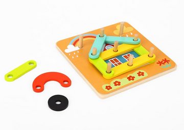 Tooky Toy Puzzle Lernpuzzle TH123 Holz 24-tlg., 24 Puzzleteile, 20 Holzteile 4 Musterkarten verschiedene Motive