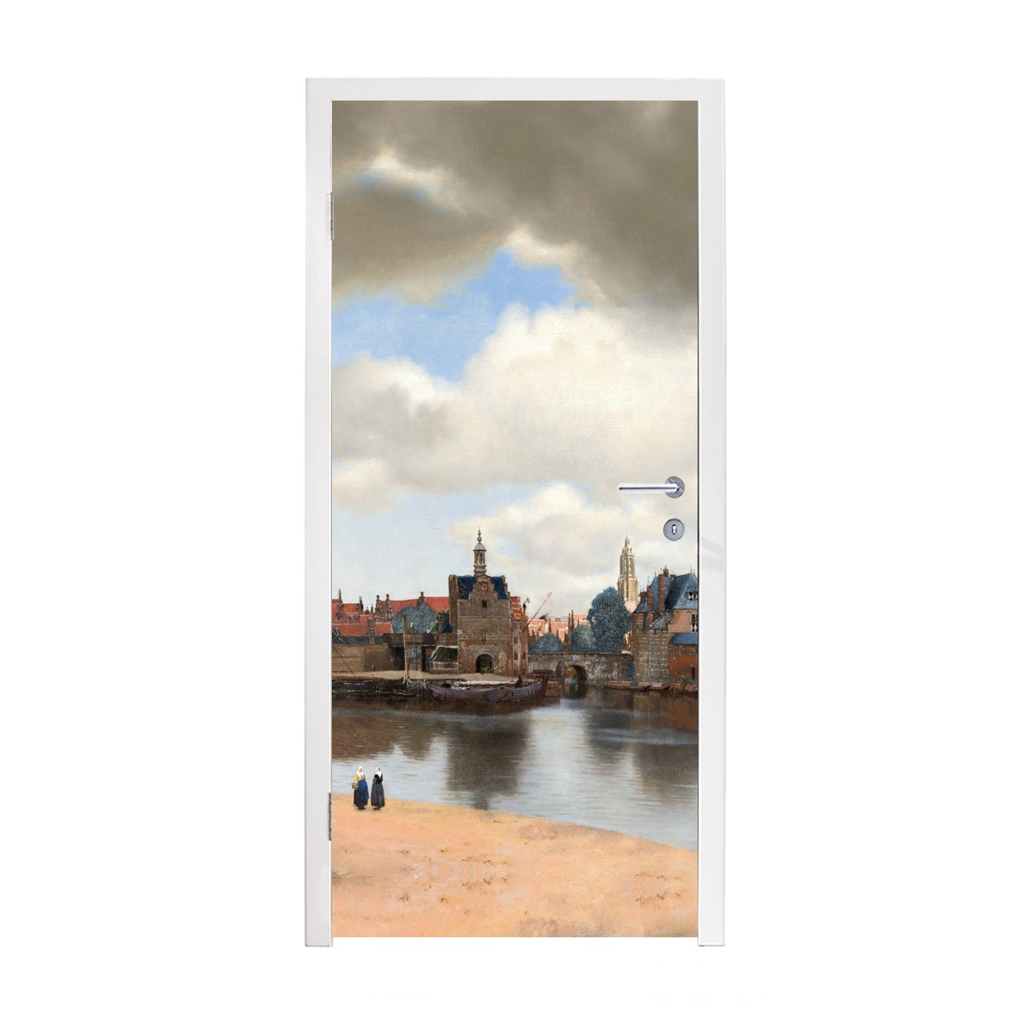 MuchoWow Türtapete Ansicht von Delft - Gemälde von Johannes Vermeer, Matt, bedruckt, (1 St), Fototapete für Tür, Türaufkleber, 75x205 cm