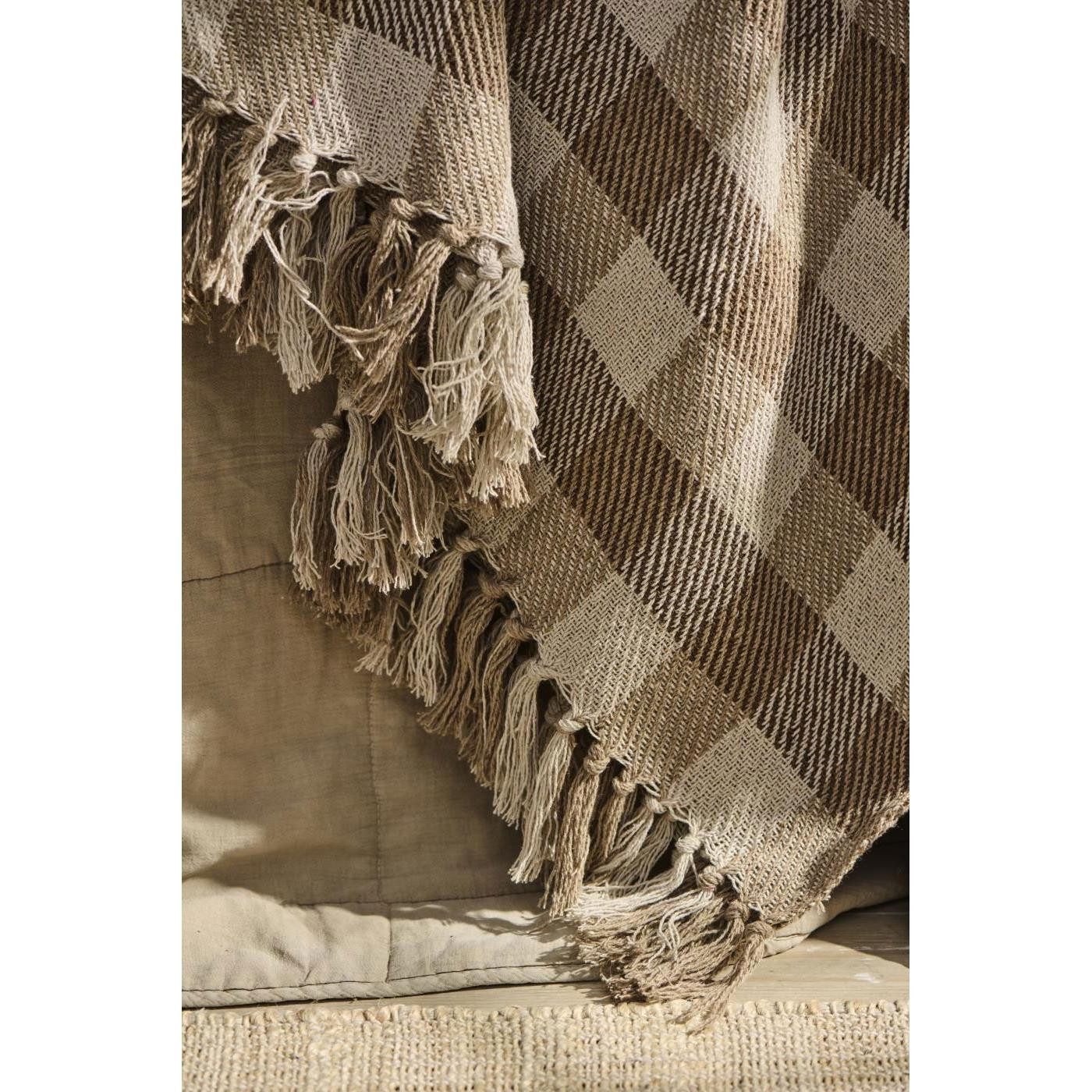 Wohndecke Ib Laursen Plaid Decke mit Karomuster Natur Braun (130x160cm), Ib günstig online kaufen