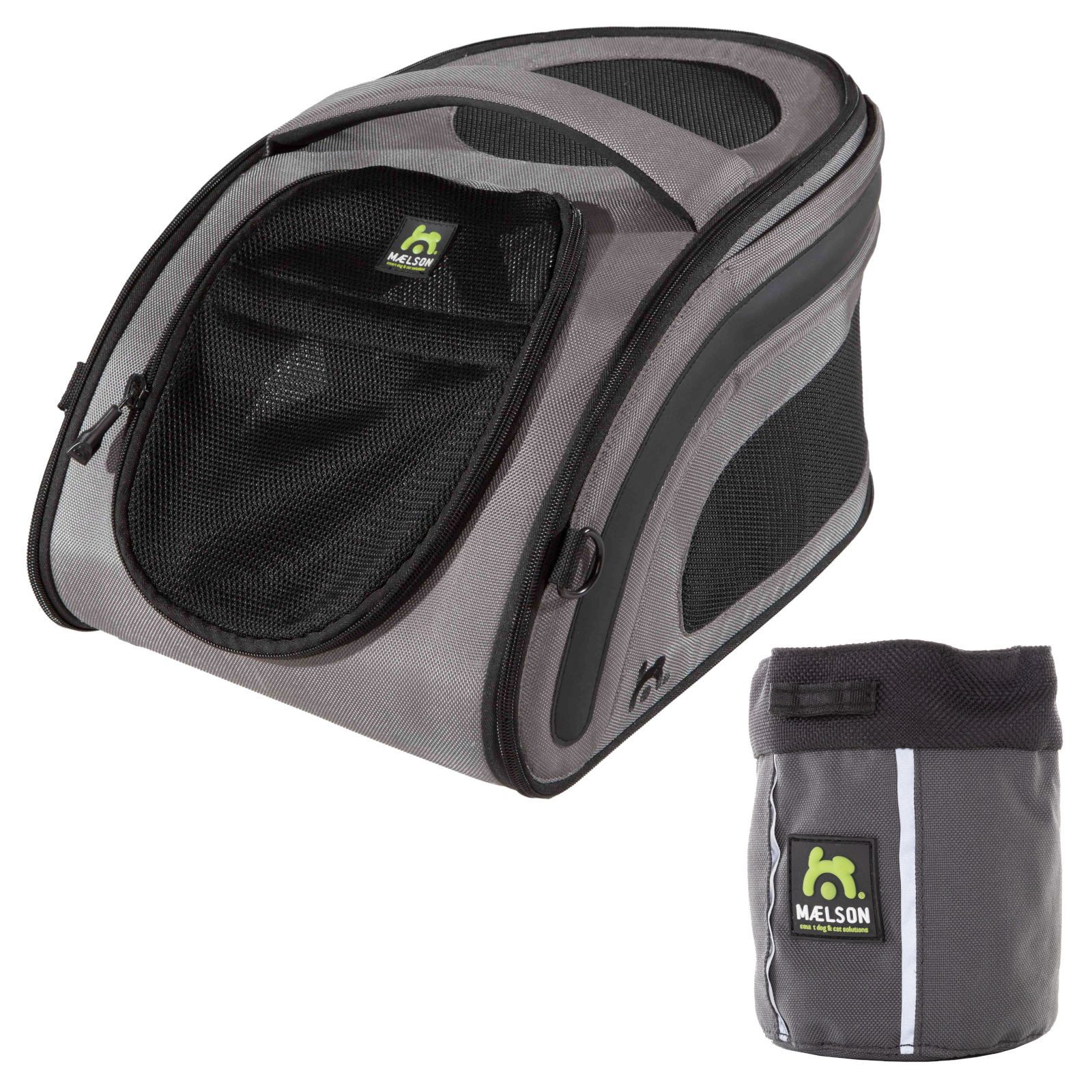 MAELSON Hunde-Transportbox Snuggle Kennel anthrazit + Treatee Mag Pouch, Transportbox und Leck...