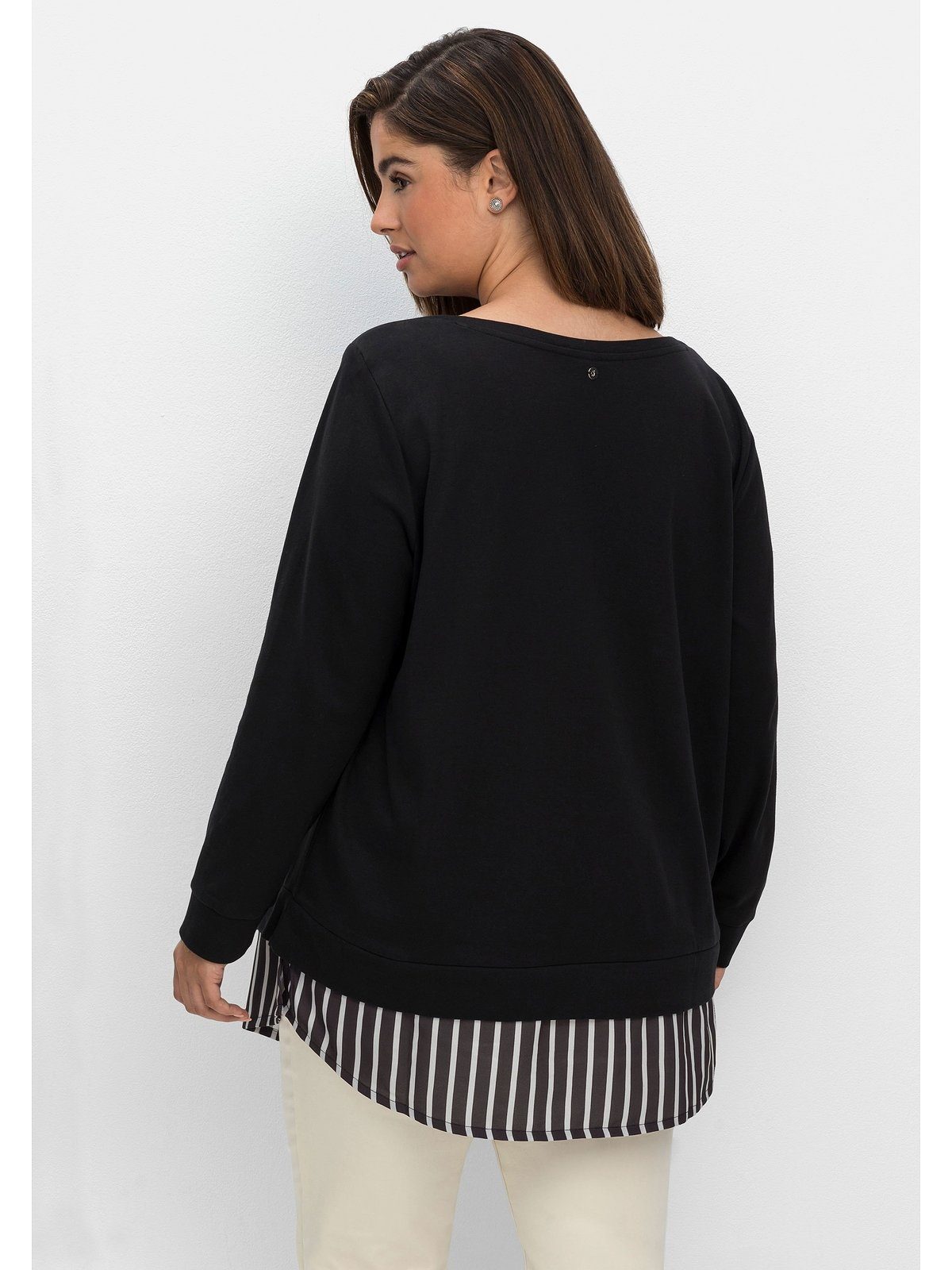 Sheego Langarmshirt Große Größen mit Ansatz aus Blusenstoff