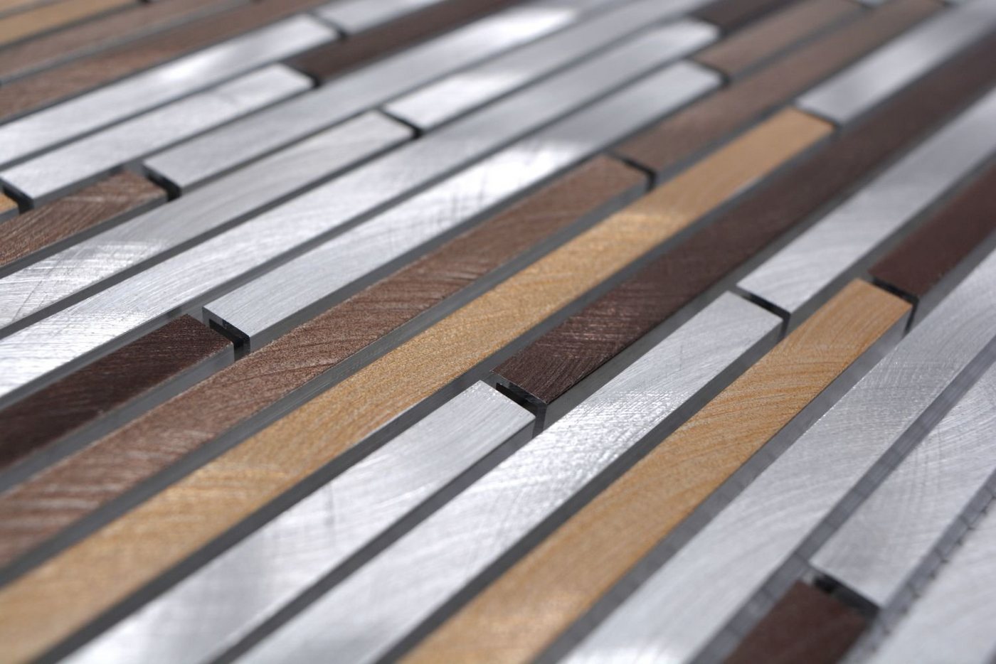 Thumbnail - Mosani Mosaikfliesen Mosaik Fliese Aluminium beige braun Verbund kupfer Küchenwand