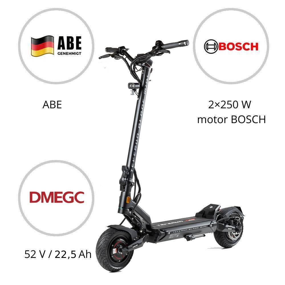 TEVERUN E-Scooter Teverun Blade Mini Pro eKFV E-Scooter mit Straßenzulassung, 20 km/h, (Packung), 22,5Ah DMEGC, 2×250W Bosch, ABE, Federung, APP