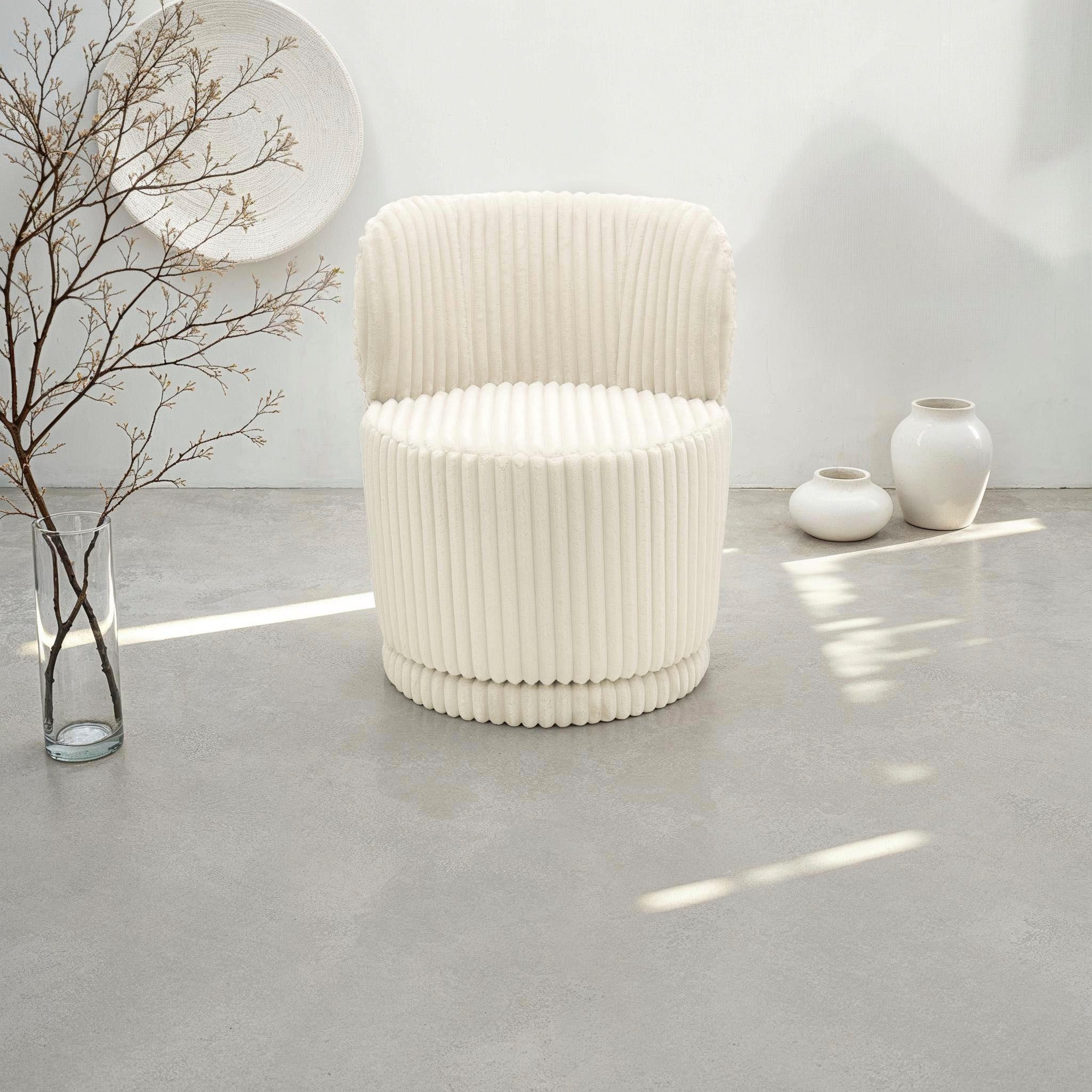 DOMO collection Sessel Ypres Loungesessel inkl. 360* Drehfunktion, Minimalistisches Design, Cord, creme